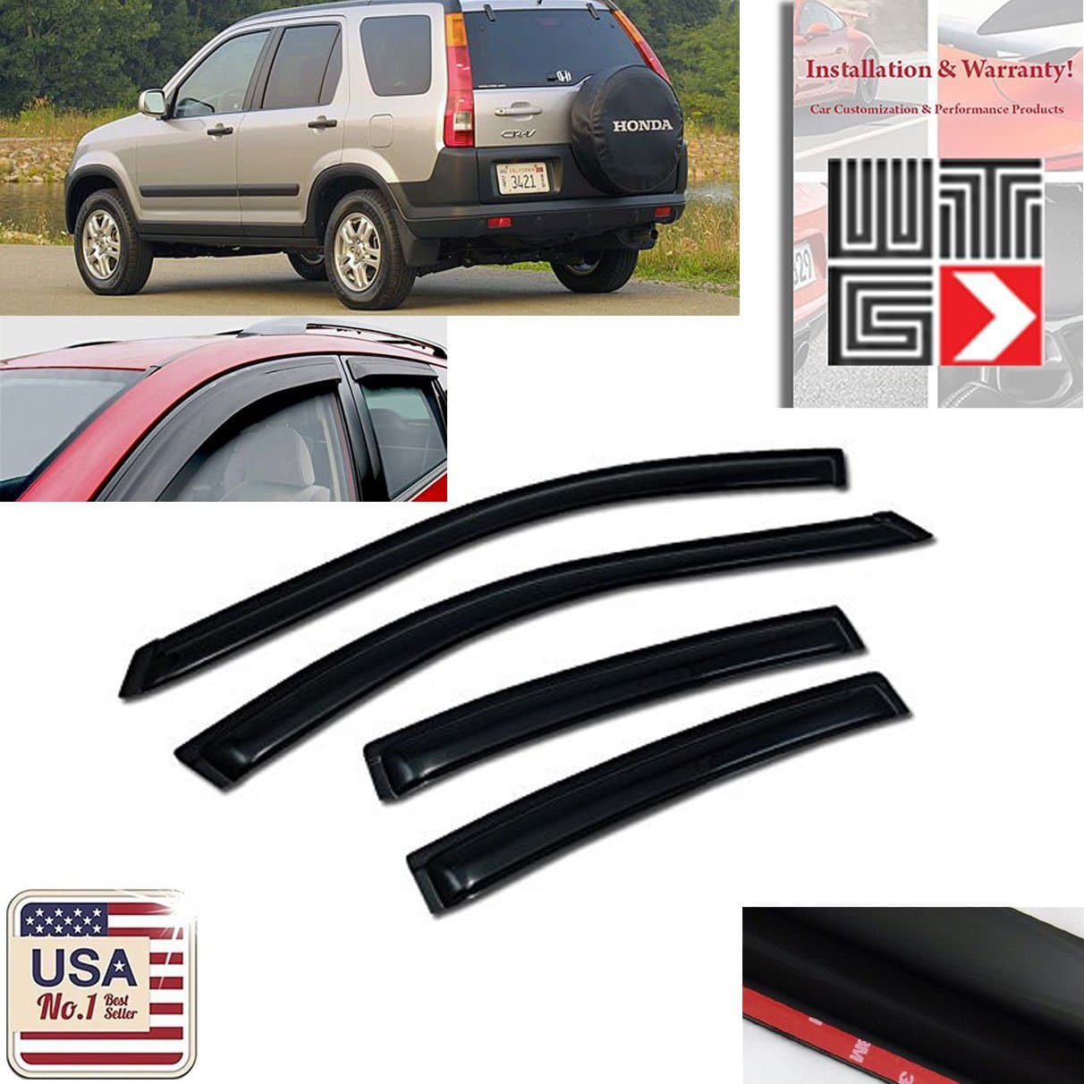 VITO 4pcs Side Window Deflectors Original Window Visors for 2002 2003 2004 2005 2006 Honda CRV 4 Door Vent Visor Sun/Rain Guard