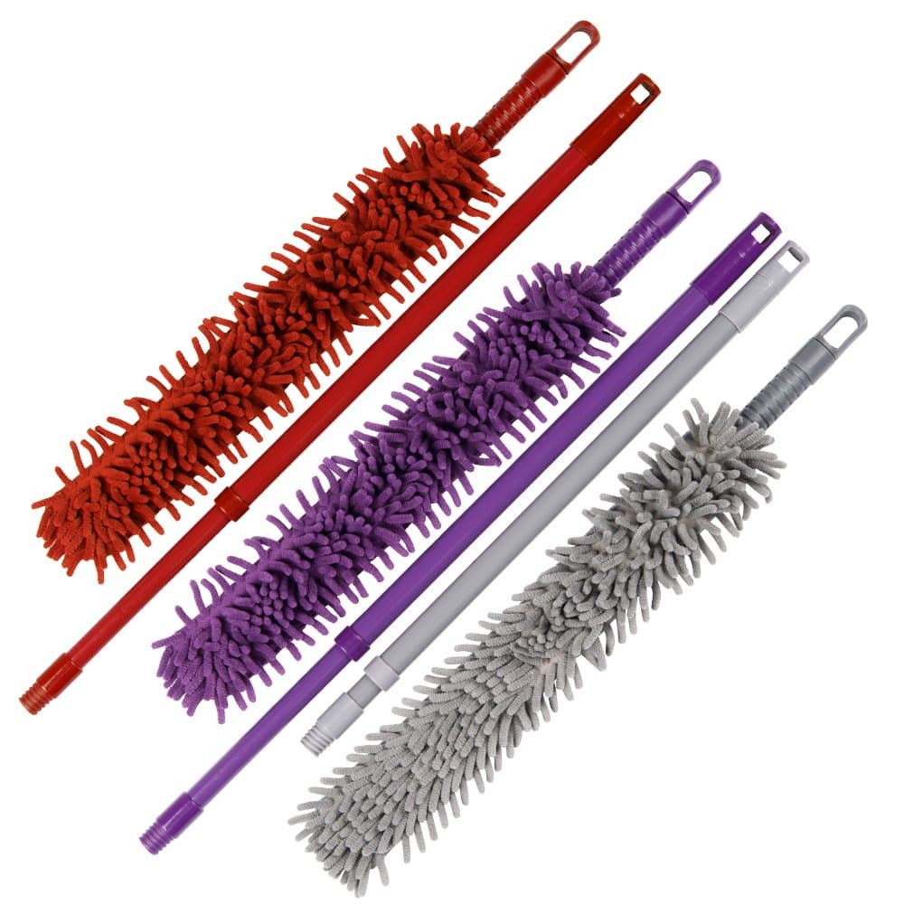Branded Product Set of 3 Extendable Flexible Duster Microfibre Bendable Telescopic Static Feather Brush 104-140cm