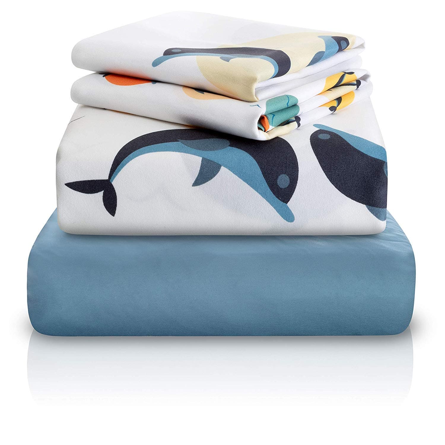 Chital 4 Pc Full Bed Sheets | Dolphin Themed Kids Bedding Set | Marine Animal Collection | Durable Super-Soft, Double-Brushed Microfiber | 1 Flat & 1 Fitted Sheet, 2 Pillow Cases | 15" Deep