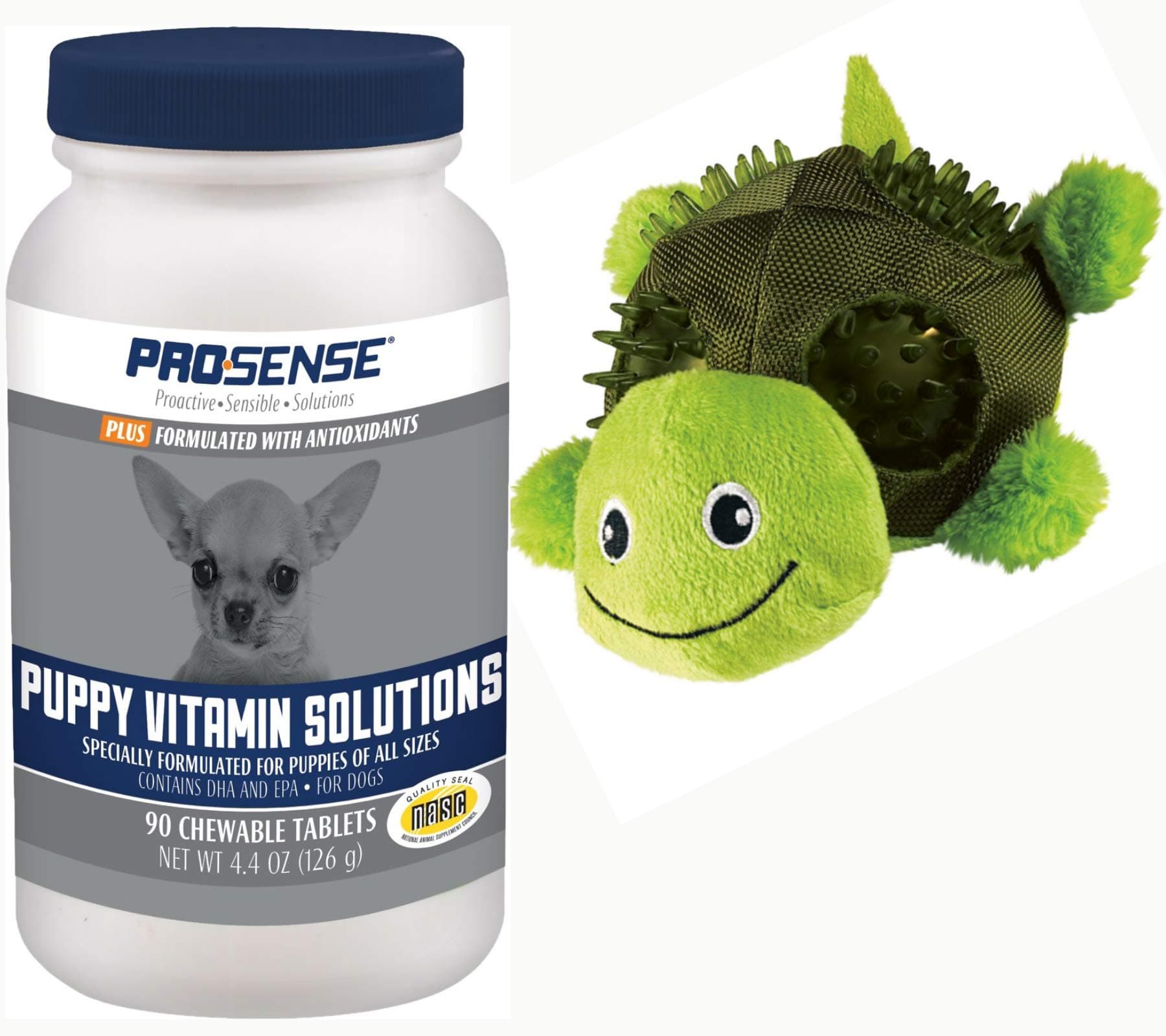Best Multi-Vitamins For Puppies- Pro-Sense Chewable Tablets Provide The Correct Balance of Vitamins, Minerals & Antioxidants Essential For A Growing Puppy-100% Natural-Includes KONG Turtle Chew Toy