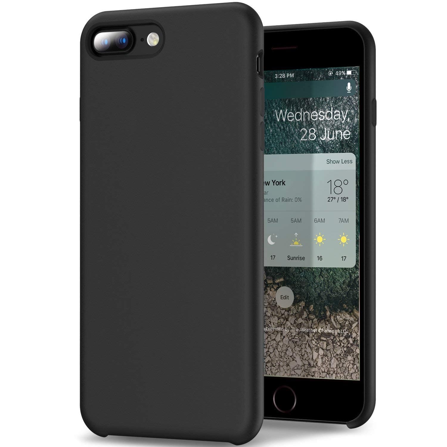 KUMEEK iPhone 8 Plus Case/iPhone 7 Plus Case Slim Liquid Silicone Gel Rubber Case with Soft Microfiber Cushion Protection Shockproof Cover Case for iPhone 7 Plus/iPhone 8 Plus(5.5")-Blac