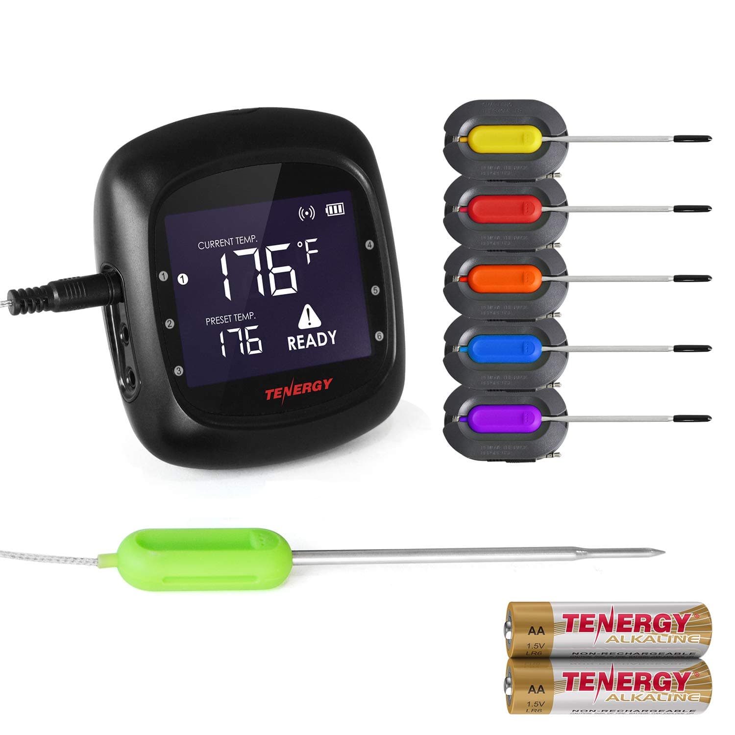 Tenergy Solis Digital Meat Thermometer, APP Controlled Wireless Bluetooth Smart BBQ Thermometer with 6 Stainless Steel Probes and Large LCD Display, Cooking Thermometer for Grill and Smoker