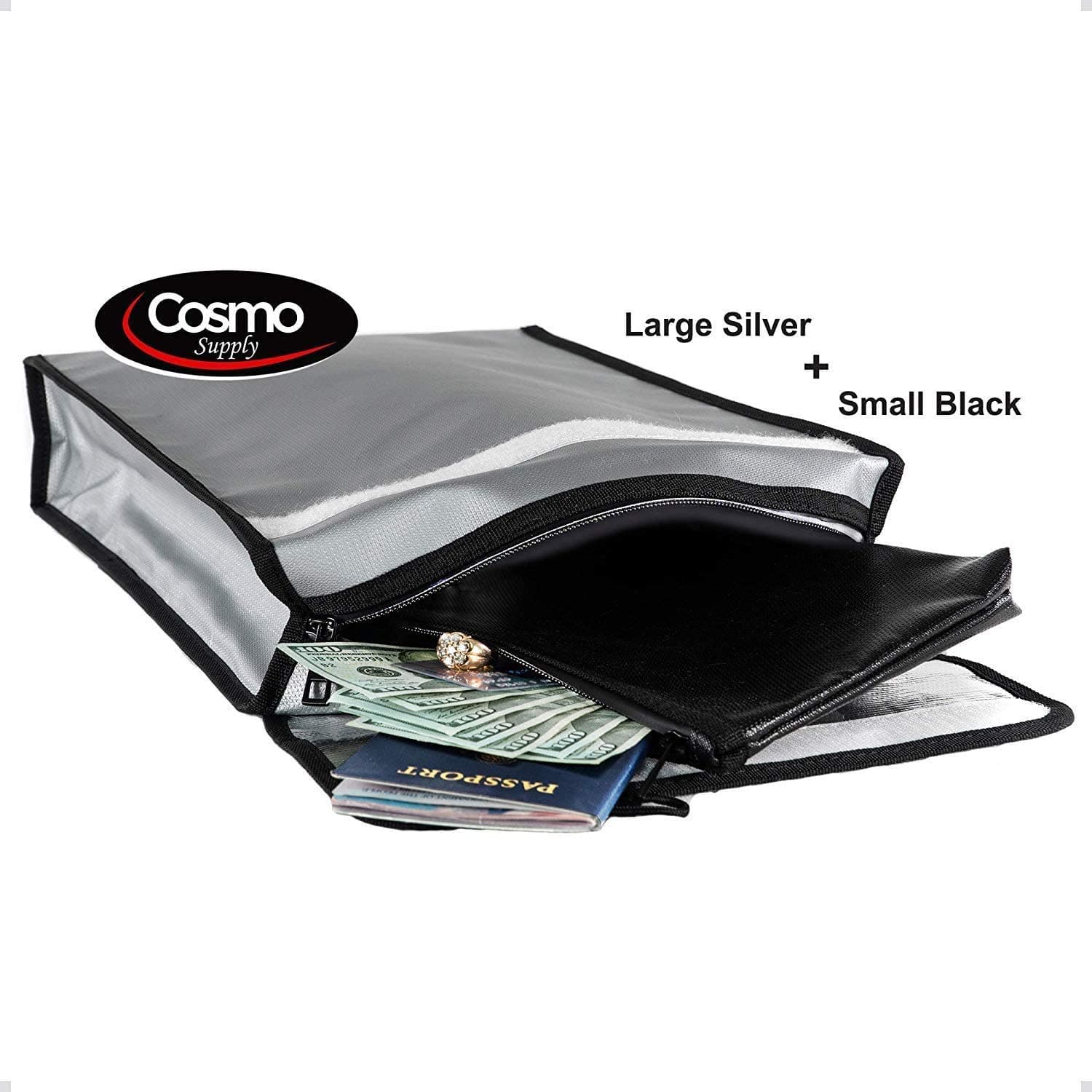 Cosmo - Fireproof Document Bags - Fireproof Bags Combo - Waterproof and Fireproof Money Bag - Fireproof Safe Storage Pouch with Zipper - Large and Small Document Safe - Waterproof Document Holder