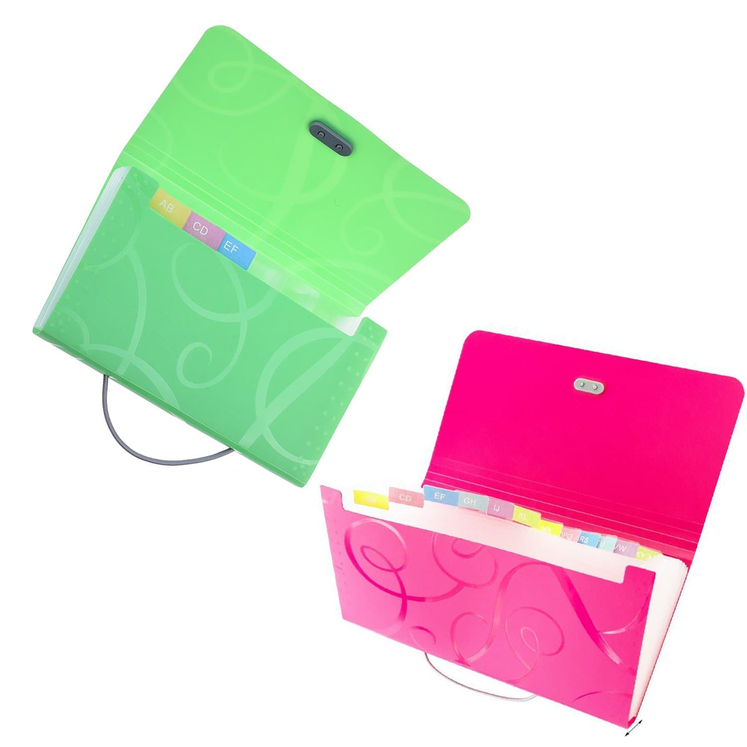 USUNQE 2 Pack Small Size Expanding Files Folder with Tabs, 13 Pockets File Organizer for Receipts Coupons Checks and Tickets, 2 Different Colors (2 PCS)