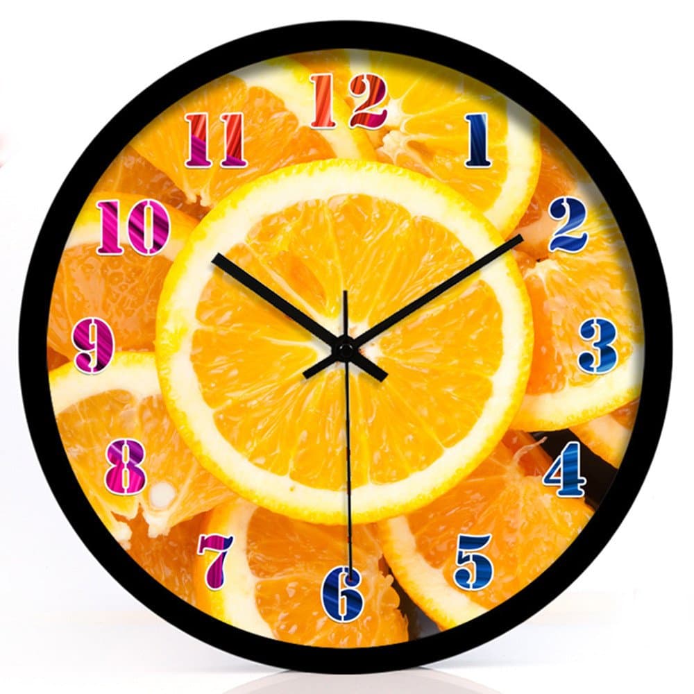 FortuneVin Wall Clock Silent movement Wall Clock Home Office Decor for Living Room Bedroom and Kitchen Clock Wall Simple Colored Orange Fruit Creative Garden Art Quartz Clock Mute8In.