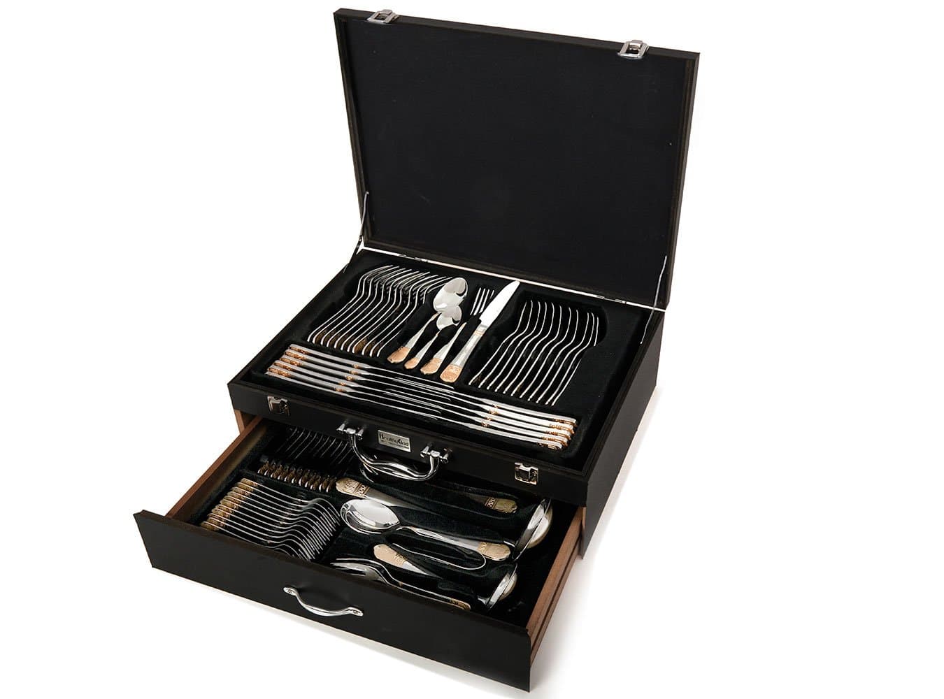 84 Piece Silverware Flatware Set 304 Surgical Stainless Steel w/ 24k Gold Plated Accents Service for 12