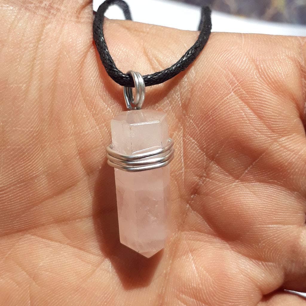 Easter Gift Natural Rose Quartz Bullet Pencil Point Wire Wrap Pendant Necklace Fashion Jewelry,Gift for Her
