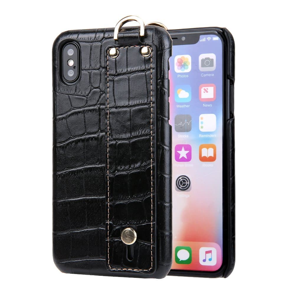 nincyee Crocodile Pattern Premium Leather (Genuine Cowhide) Back Cover Case with Hand Strap for iPhone X/XS iPhone XR iPhone XS Max