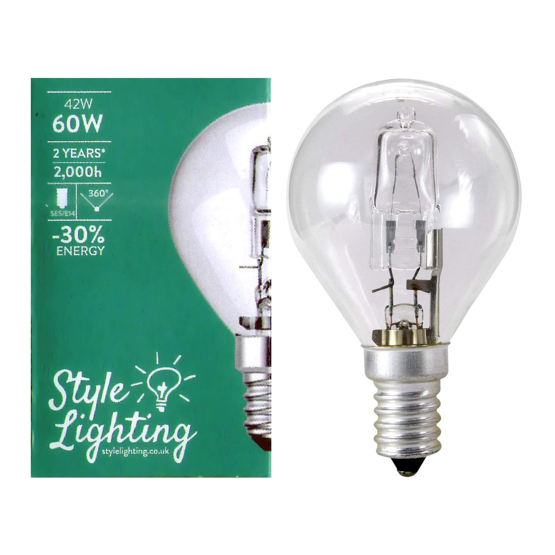 5 x Style Lighting 42 watt = 60 watt Halogen Golf Ball Light Bulbs SES E14 Energy Saving Dimmable