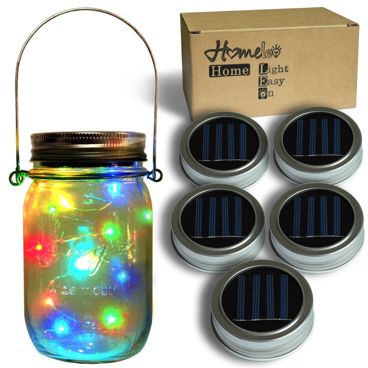 Homeleo 5-Pack Color Changing Solar Mason Jar Lid Insert, Solar Powered LED Mason Jars Light Up Lid(Jars Hangers NOT Included)