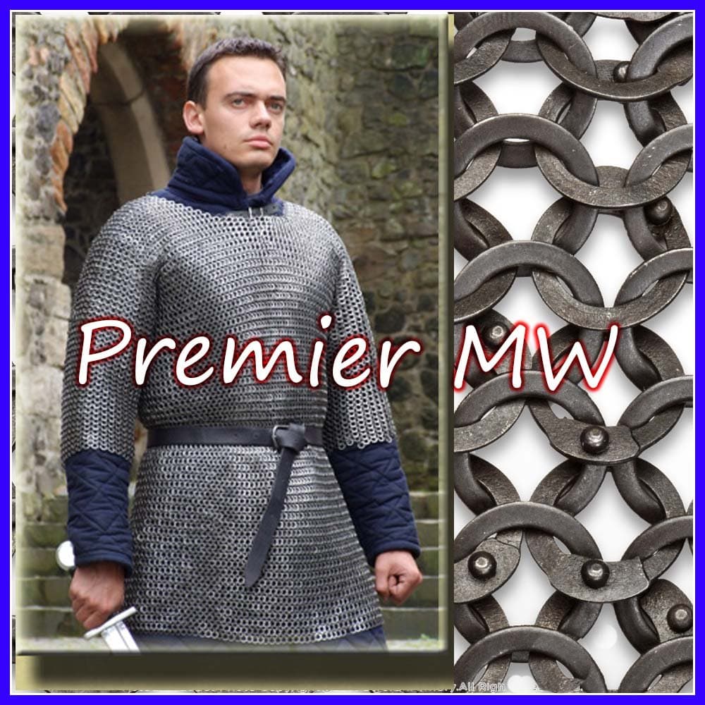 Premier MW LARGE Chainmail Shirt Flat Riveted +Flat Washer Chain Mail Haubergeon ARMOR LARP