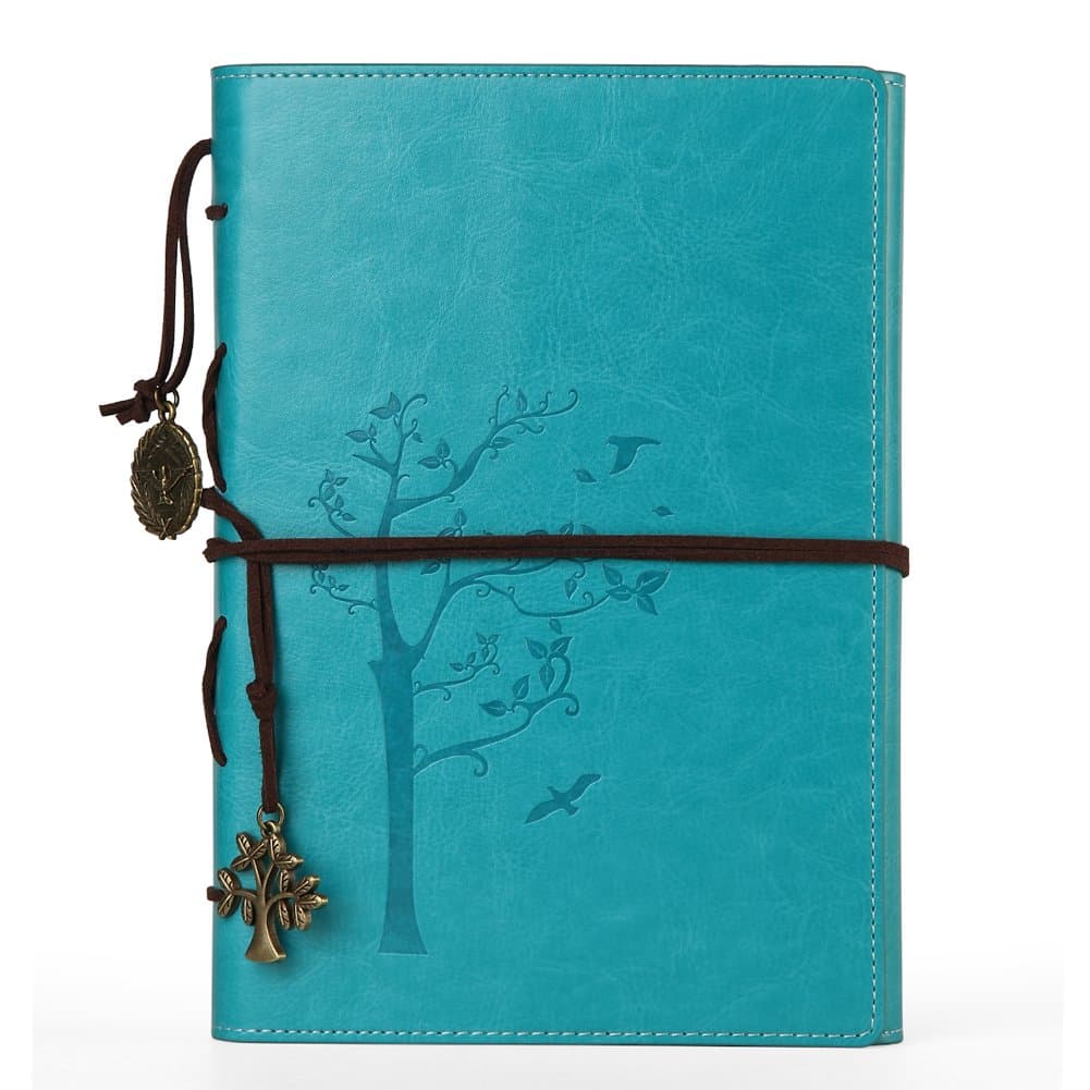 VALERY Vintage PU Leather Journal / Bound Writing Notebook A5 / Refillable Travel Diary with Lined Pages, 96 Sheets and 192 Pages, Acid-Free Paper - Turquoise (Blue Aqua)