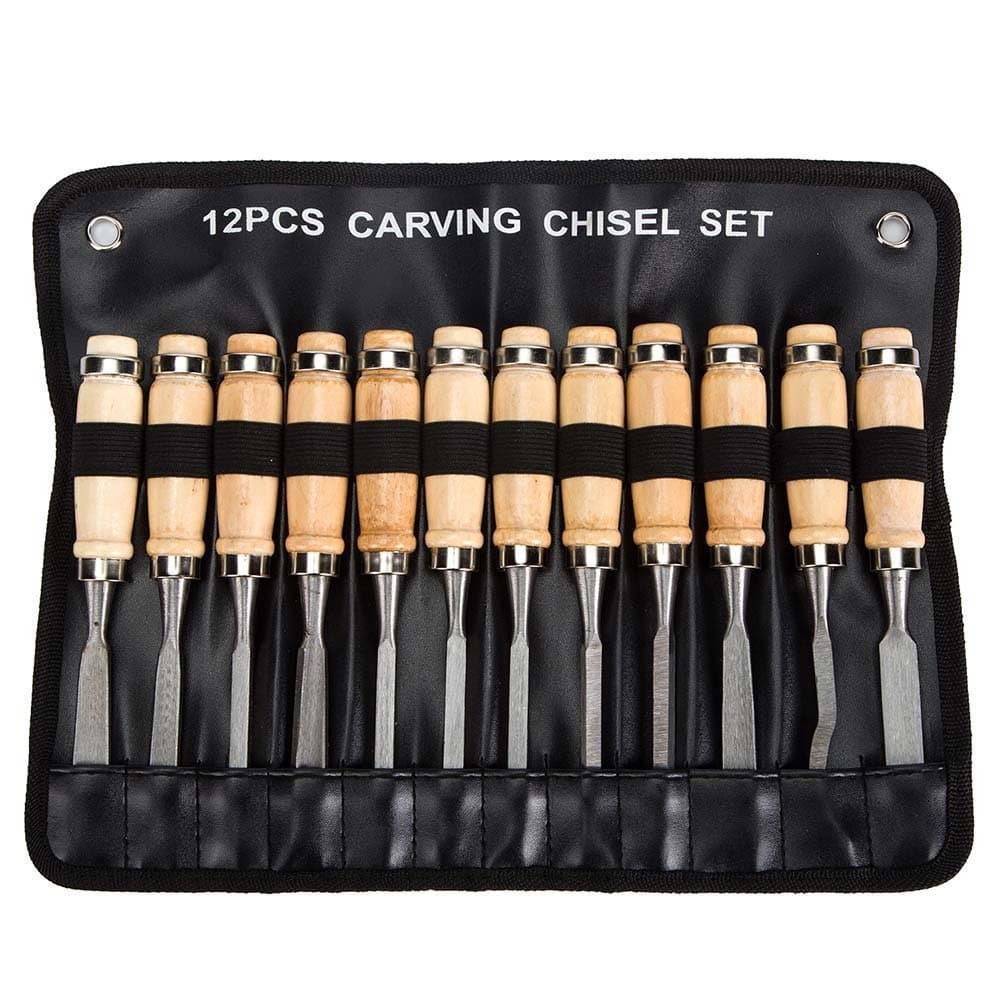 DLD Professional Wood Carving Chisel Set - 12 Piece Sharp Woodworking Tools w/Carrying Case - Great for Beginners by Tuma Crafts
