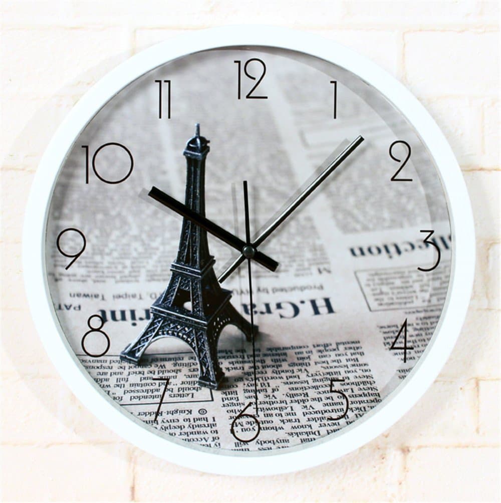 DIDADI Wall Clock Modern retro to melt Paris Eiffel wall clock stylish creative newspaper Wall Clock wall clock 12 inch