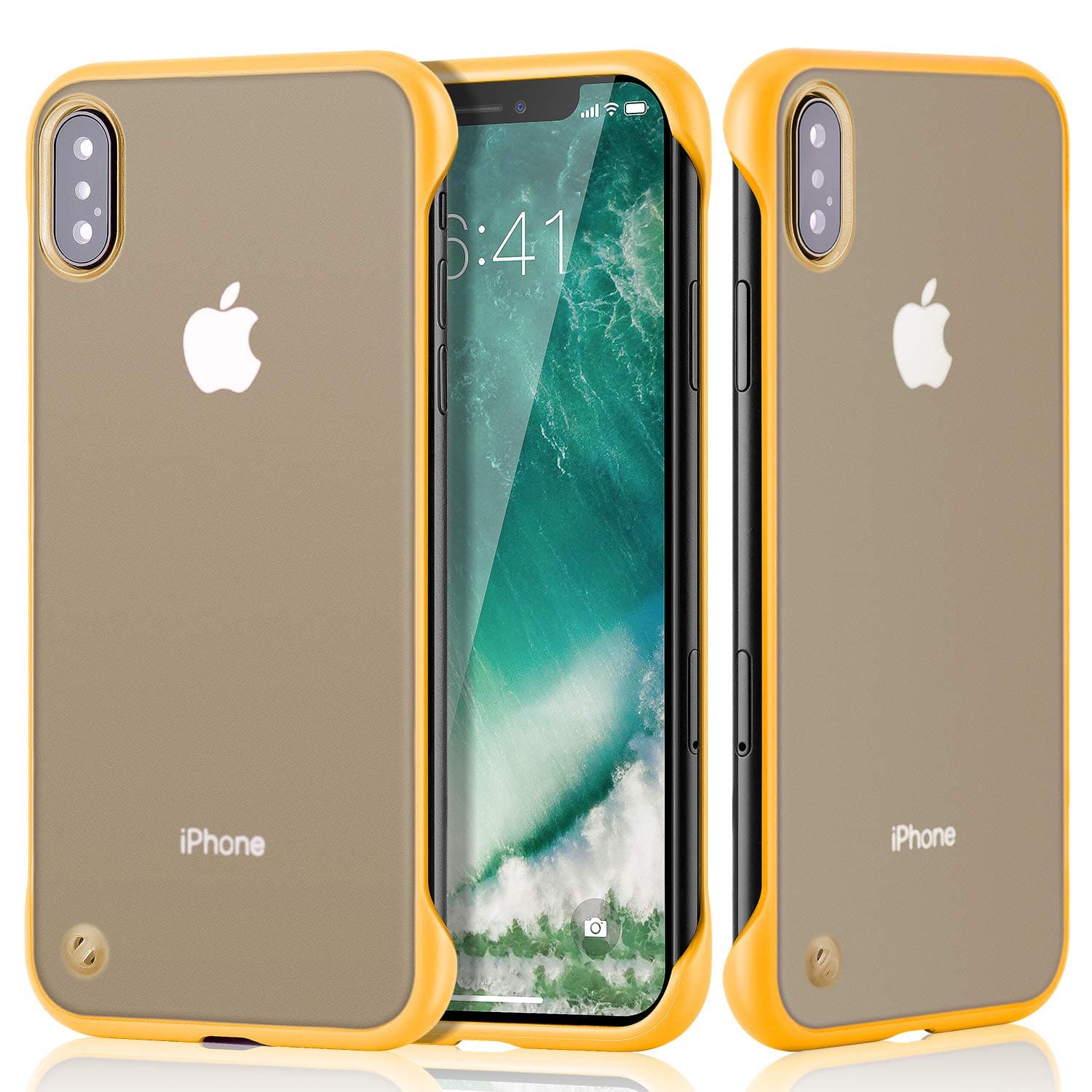 Frameless Design Slim Case for iPhone Xs MAX Case,Youngogo Protective Shockproof Case with Hard Plastic Translucent Back Cover and Metal Ring for iPhone Xs MAX 6.5" Yellow