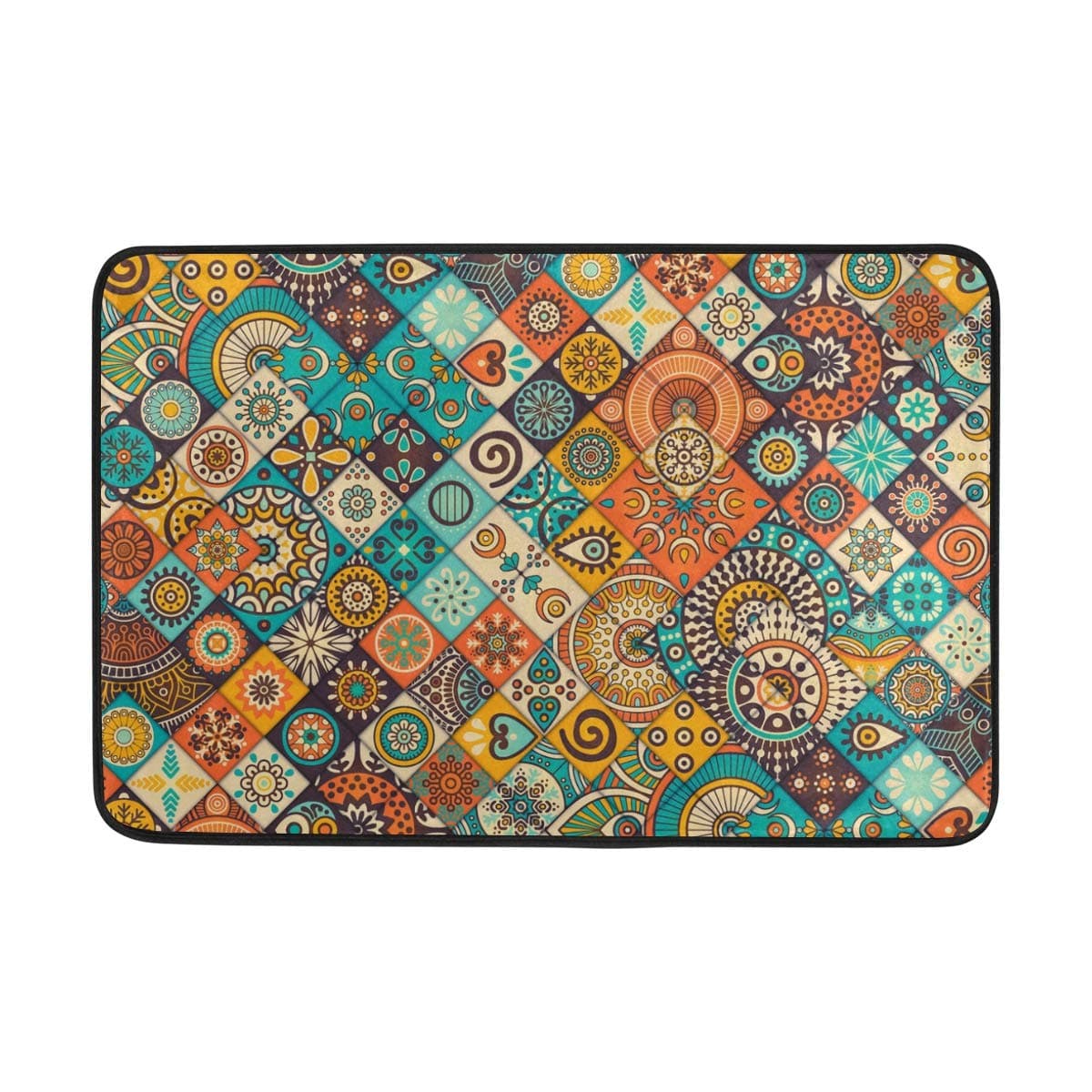 Ahomy Polyester Bath Mat Vintage Marble Mexican Ceramic Tile Medallion Rectangular Bedroom Mat Living Room Doormat Bathroom Shower Mats Non-slip Soft Absorbent Small Area Rugs 60 x 40cm (2x1.3ft)