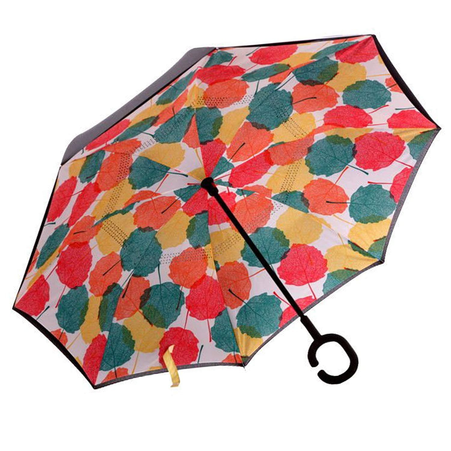 Inverted Umbrella,Double Layer Reverse Windproof Teflon Repellent Umbrella for Car and Outdoor Use, UPF 50+ Big Stick Umbrella with C-Shaped Handle and Carrying Bag