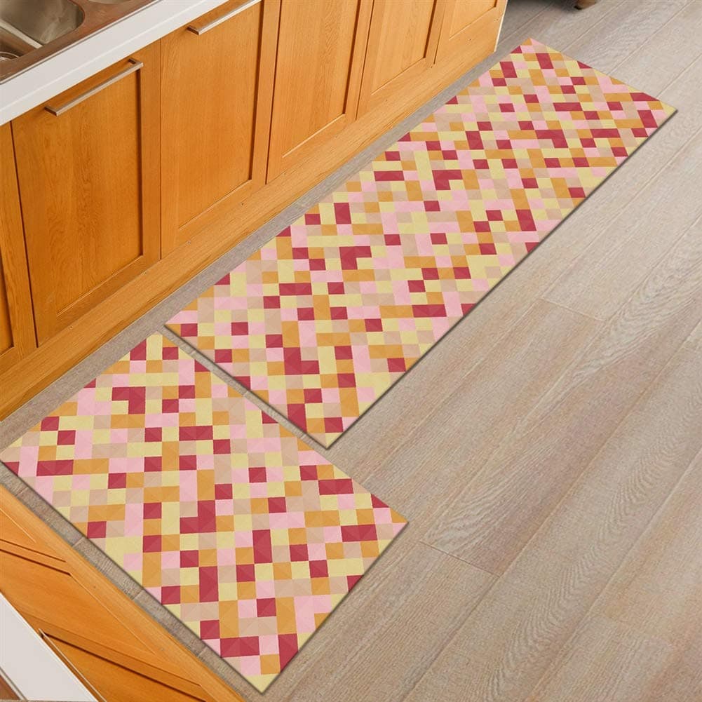 Ommda Modern Geometric Pattern Non Slip Washable Kitchen Mats and Rugs 2 Piece Runners Carpet Doormats for Living Room,50x80cm+50x160cm,