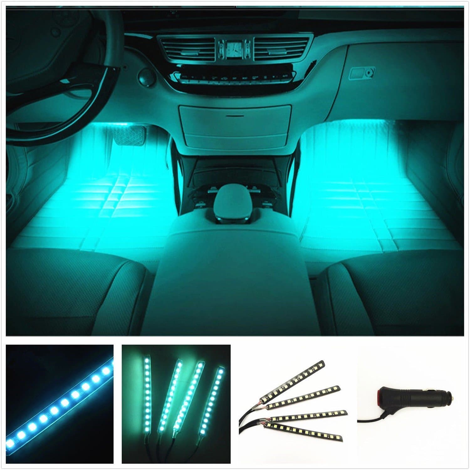 CyberTech Car LED Strip Light, 4pcs 72 LED DC 12V Multicolor Music Car Interior Light LED -Under Dash Lighting Kit with Sound Active Function and Wireless Remote Control