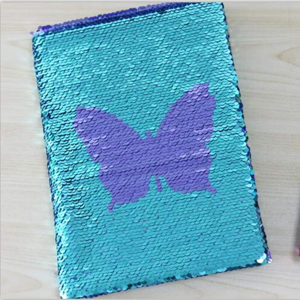 MINILZY Notebook Exquisite Double-Sided Sequins Unicorn Or Butterfly Notebook Journal Hardcover Writing Stationery Student Supplies,Butterfly