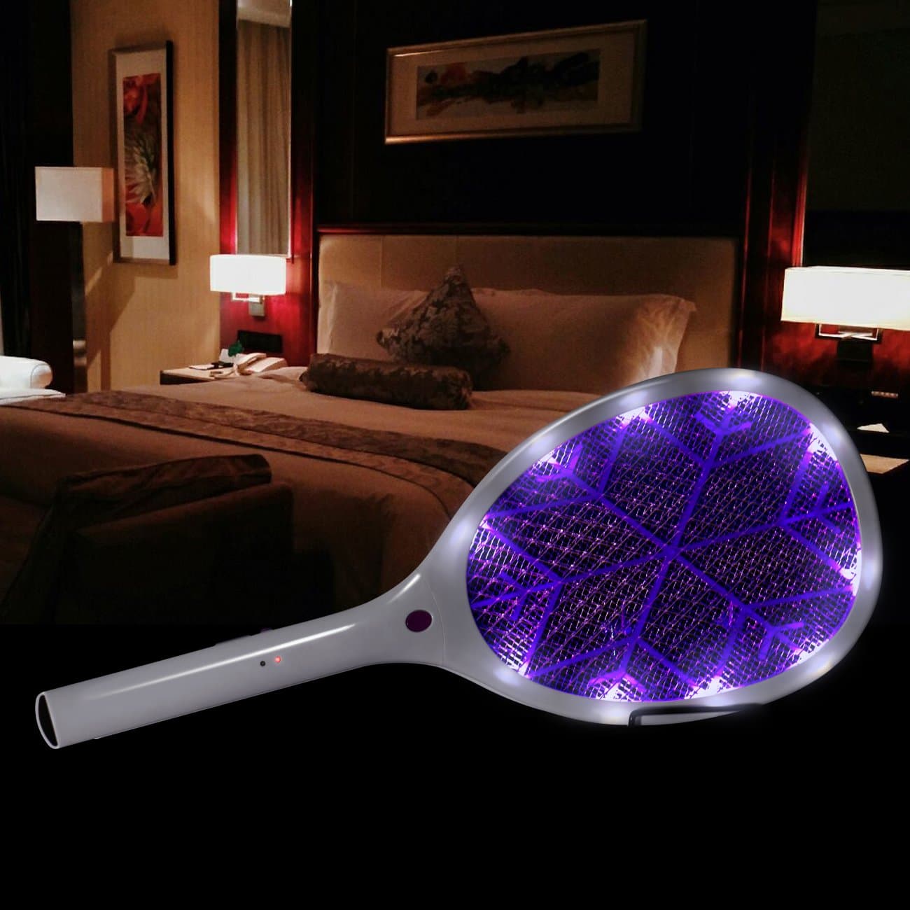 Piazz 2-in-1 Electric Bug Zapper, Fly Swatter Racket Combines Mosquito Trap Lamp, USB Rechargeable Insect Killer / 3000 Volt/Surrounded LED Light for Indoor Outdoor Use