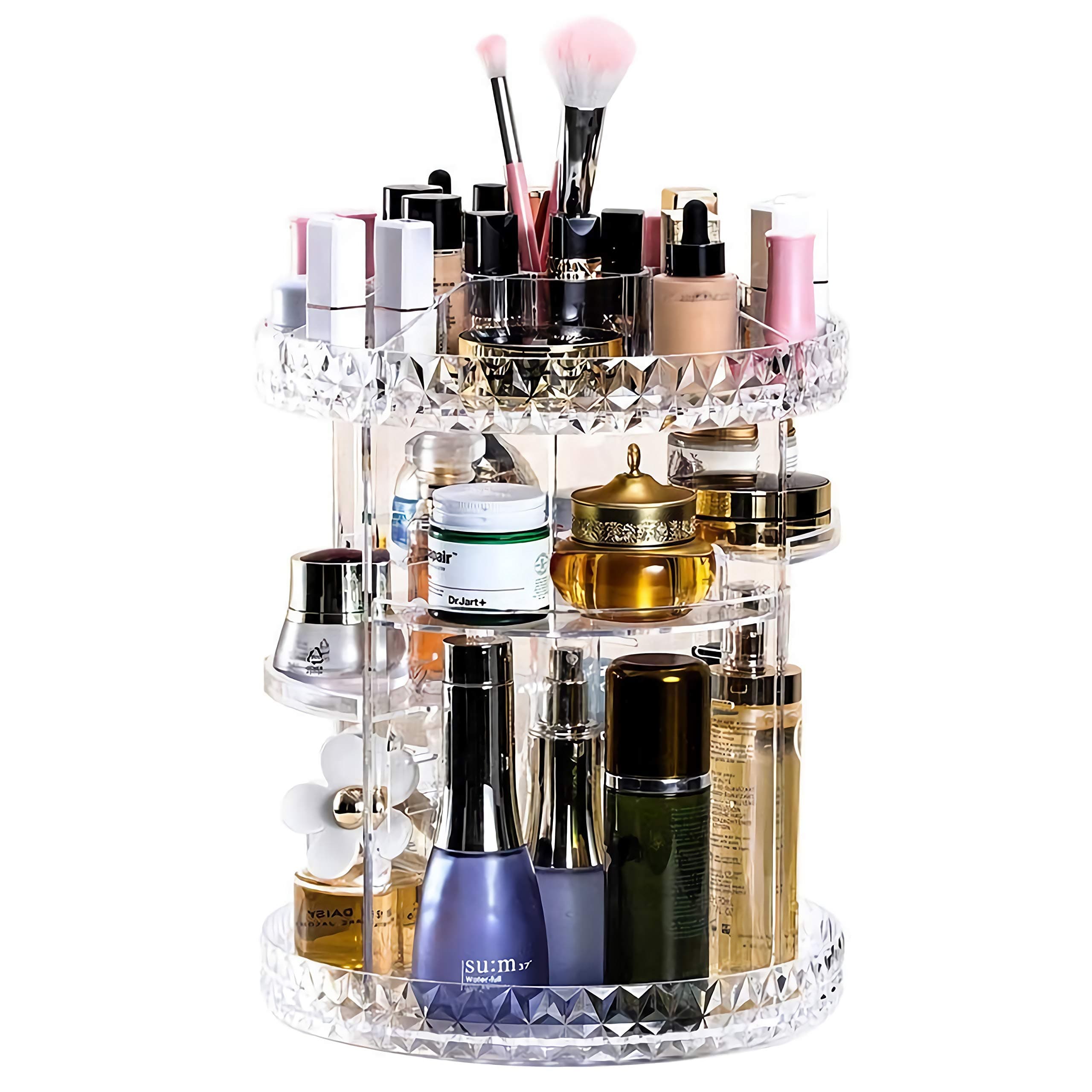 Makeup Organizer, 360 Degree Rotating Adjustable Cosmetic Storage, DIY Clear Skin Care Display Holder, Large Capacity Acrylic Swivel Shelf Desktop, Best for Countertop (Transparent)