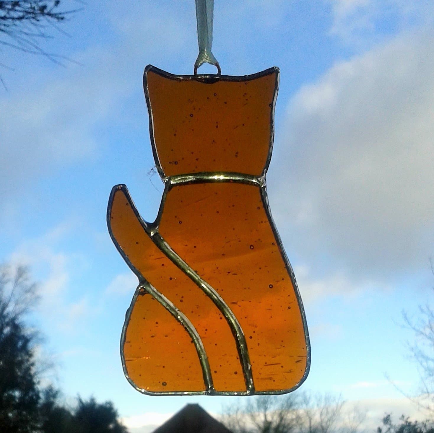Stained Glass Cinnamon Brown Cat Suncatcher