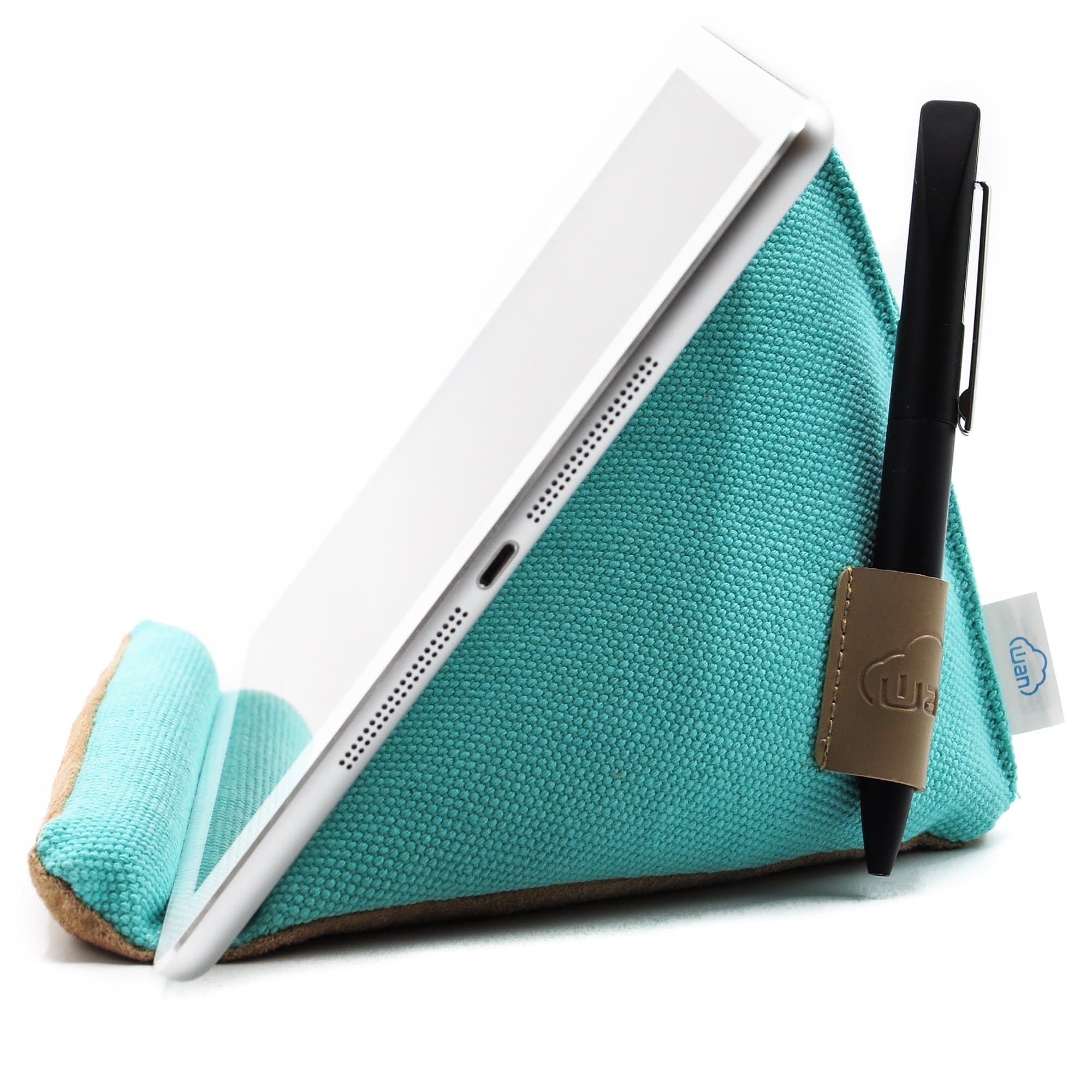 Natural Series - Extra-Stable Tablet Pillow Stand with Thick Canvas Fabric Outer and Heavy Bean Filling (Turquoise)