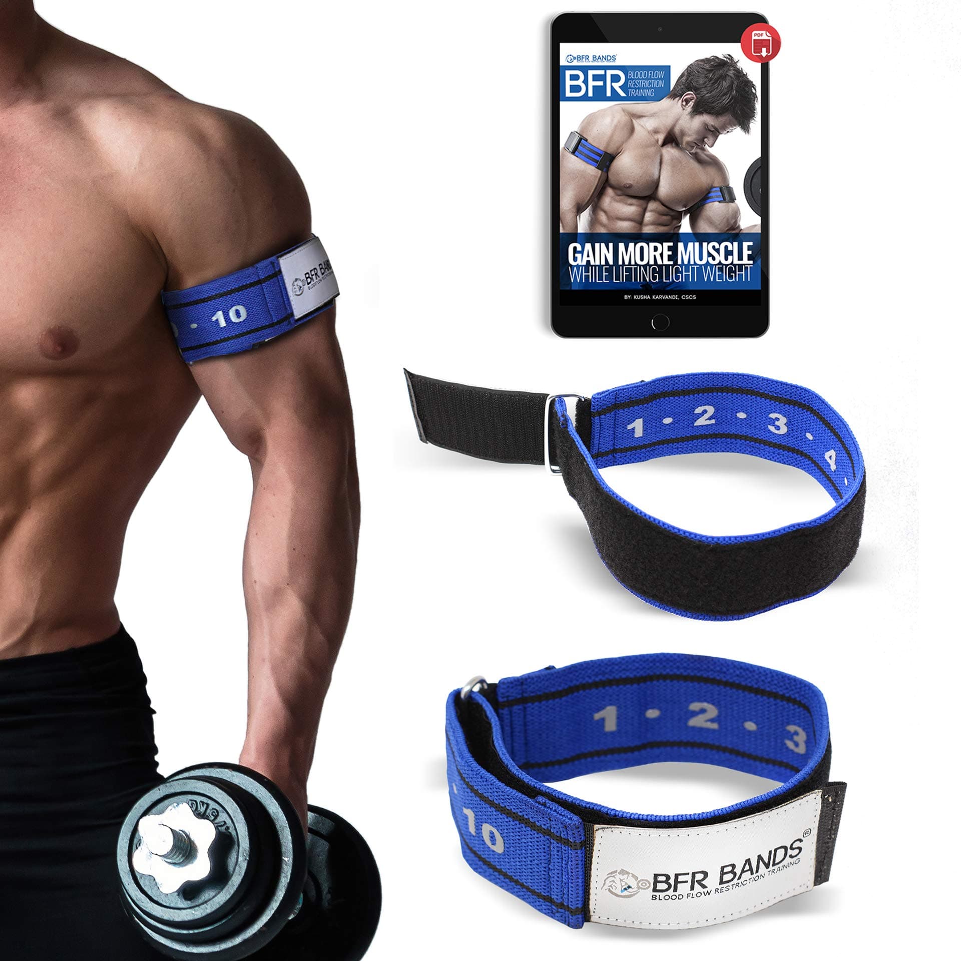 BFR BANDS Occlusion Training Bands, RIGID EDITION, Blood Flow Restriction Bands Give Lean & Fast Muscle Growth without Lifting Heavy Weights - Strong Adjustable Strap + Comfort Liner