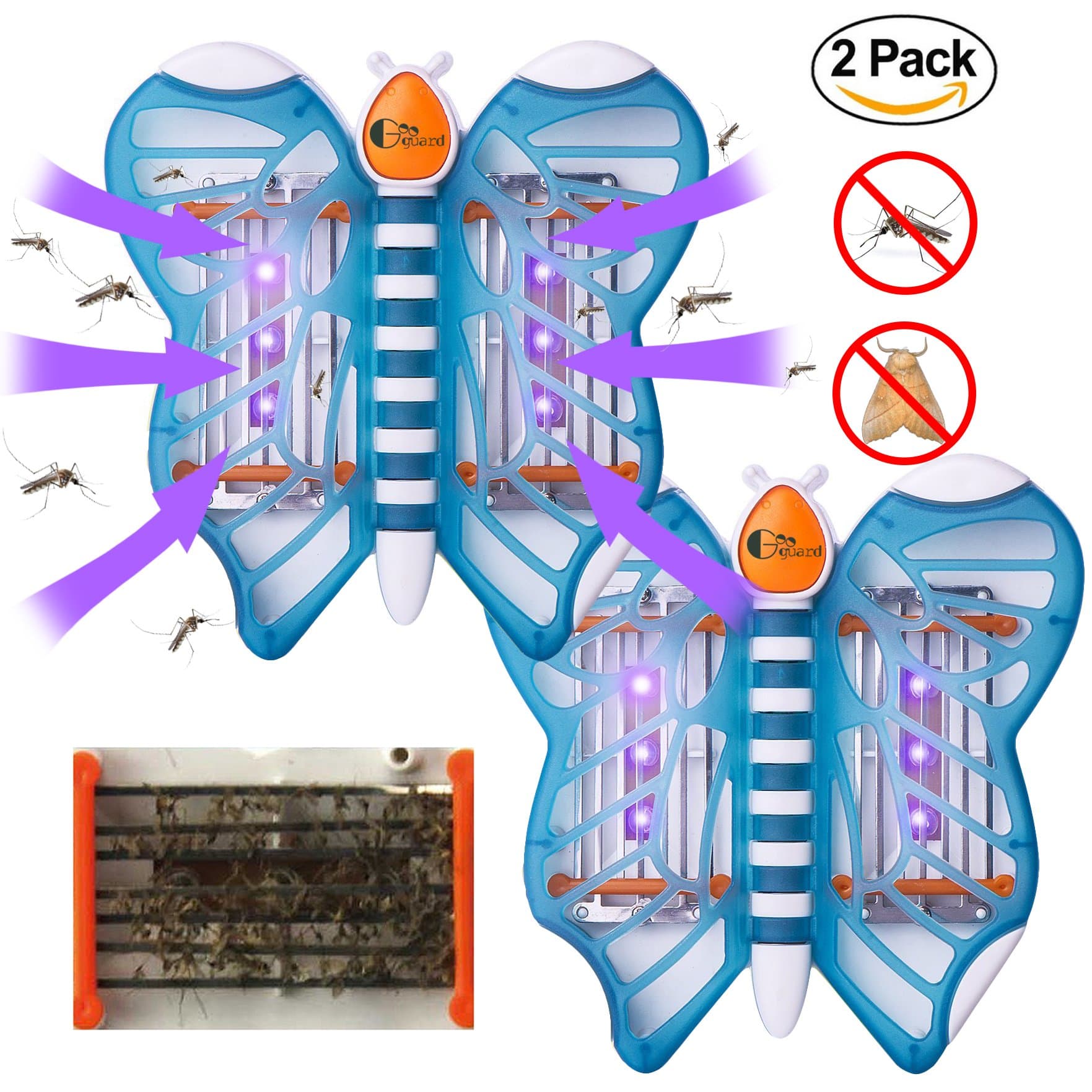 Googuard Mosquito Killer Lamp Bug Zapper Moth Trap Electronic Plug LED UV Light Pest Insect Control Mute Non-toxic Non-radiative 2 Pack