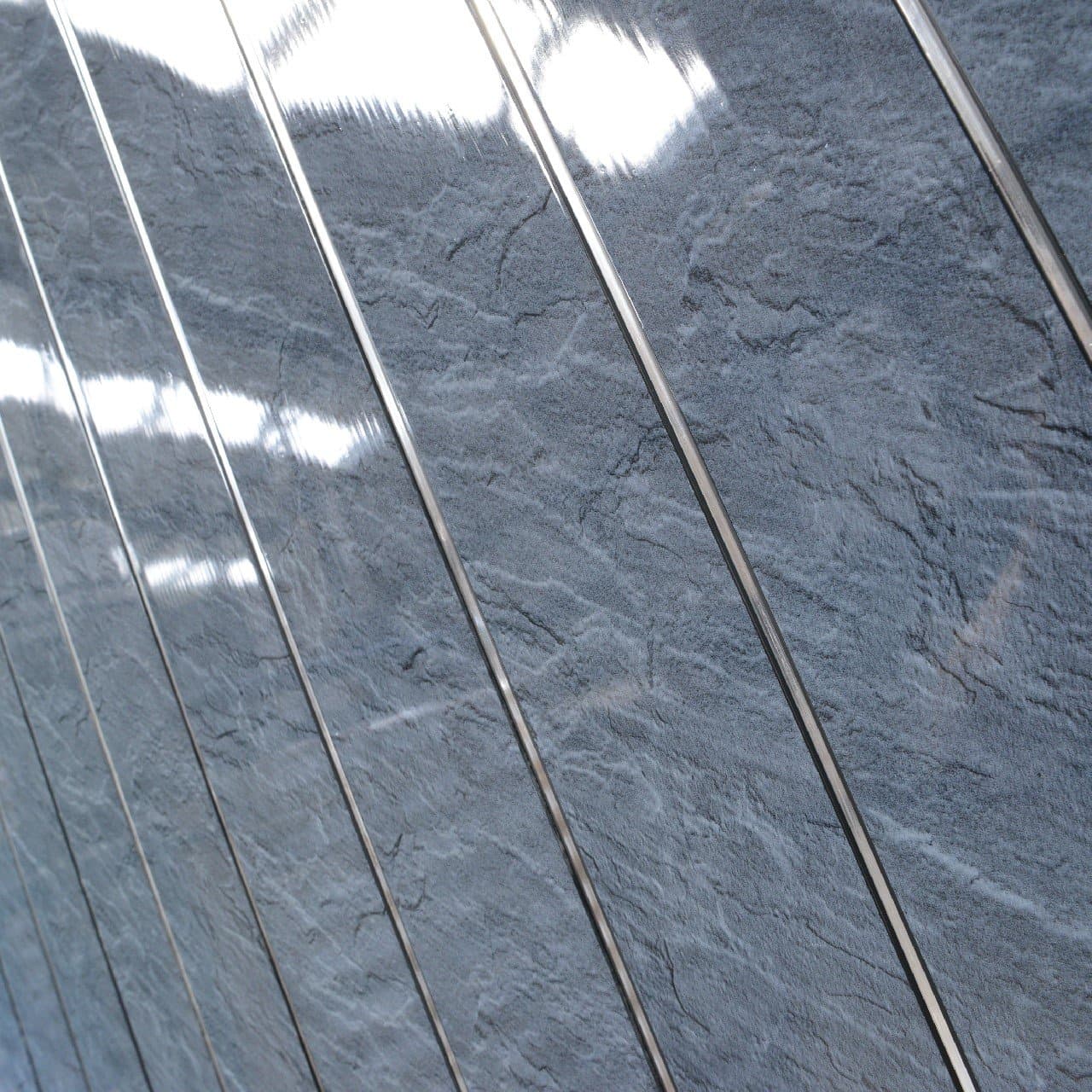 Grey Wall Panels, Slate and Chrome, Cladding Panels splashbacks Used in Kitchen, Office Ceiling and Walls, Perfect for Wet Walls in Shower, PVC Plastic 100% Waterproof by Claddtech (7 Panels)