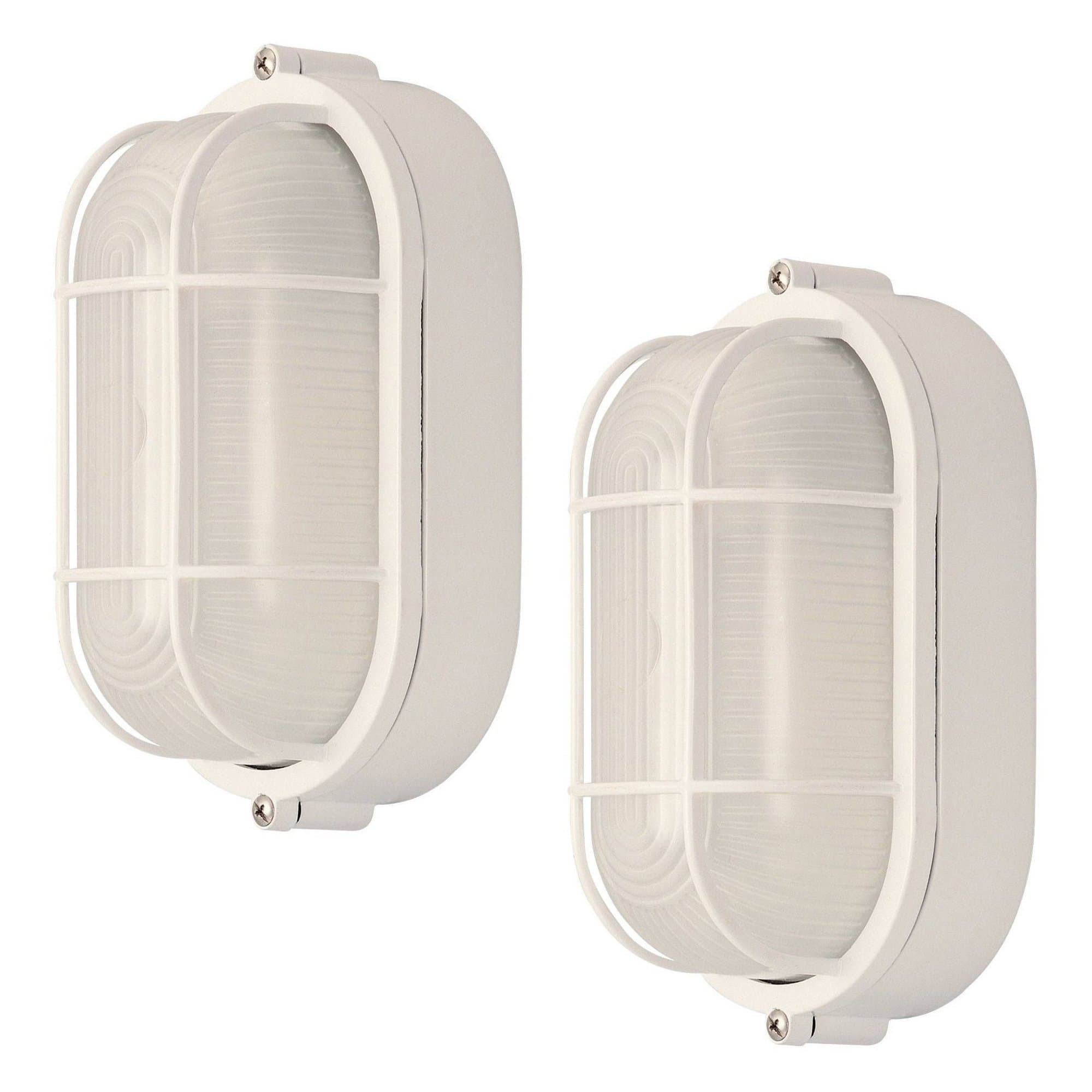 2 Pack Weatherproof Bulkhead Oval Flushmount Exterior Light for Wet Locations, White