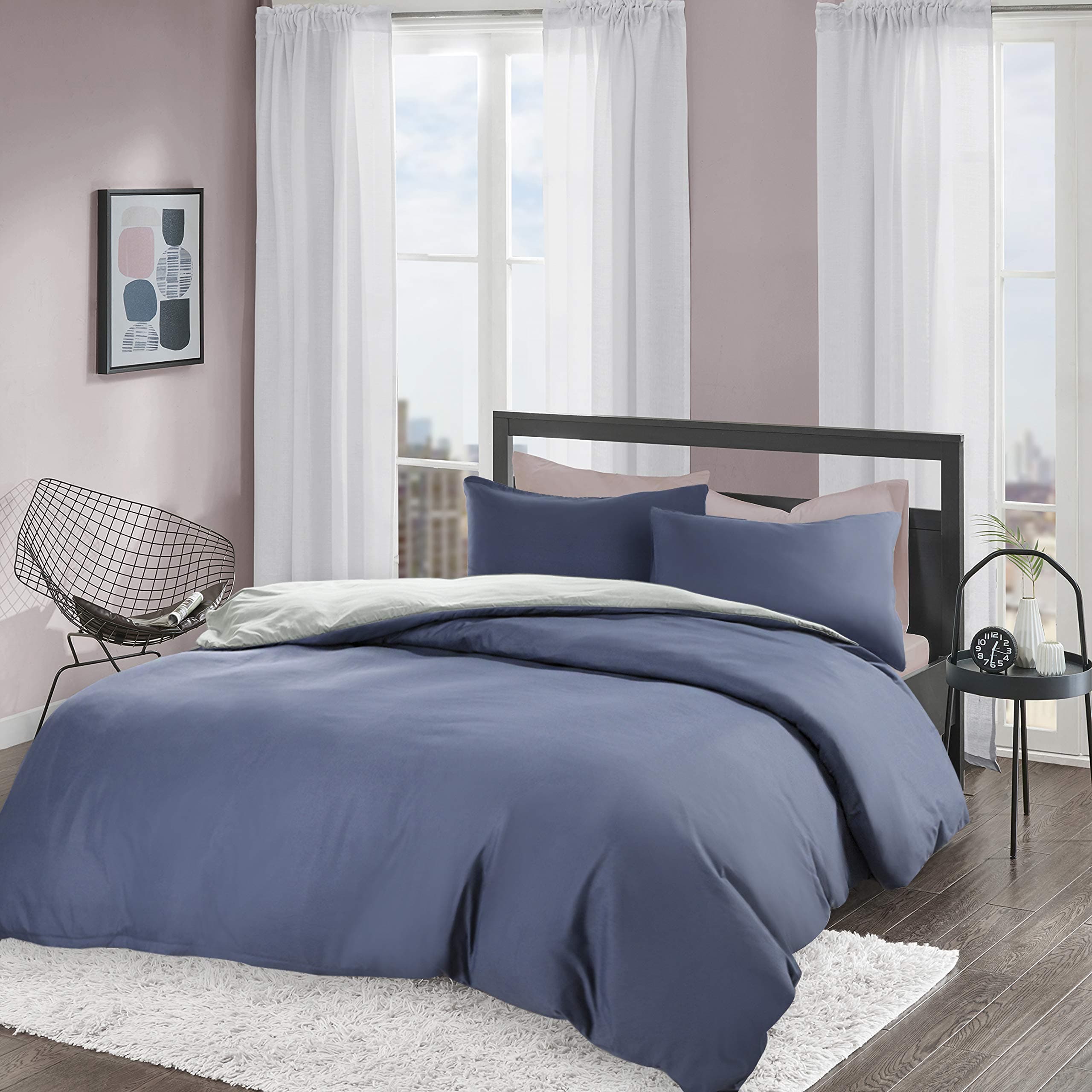 Silky-Soft Plain Brushed Duvet Cover Set Double Size - 3 Pcs Ultra Soft Hypoallergenic Microfiber Quilt Cover Sets - Reversible Colour