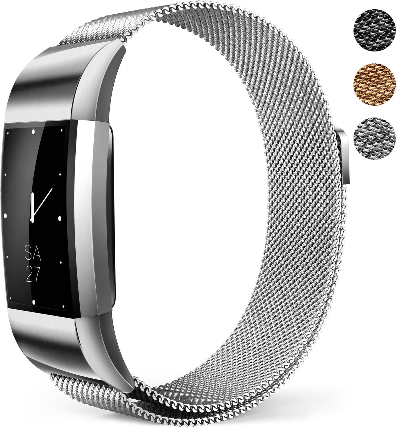 Fitbit Charge 2 Bands Milanese Mesh Loop Wristband Magnetic Closure (A-Small Silver)