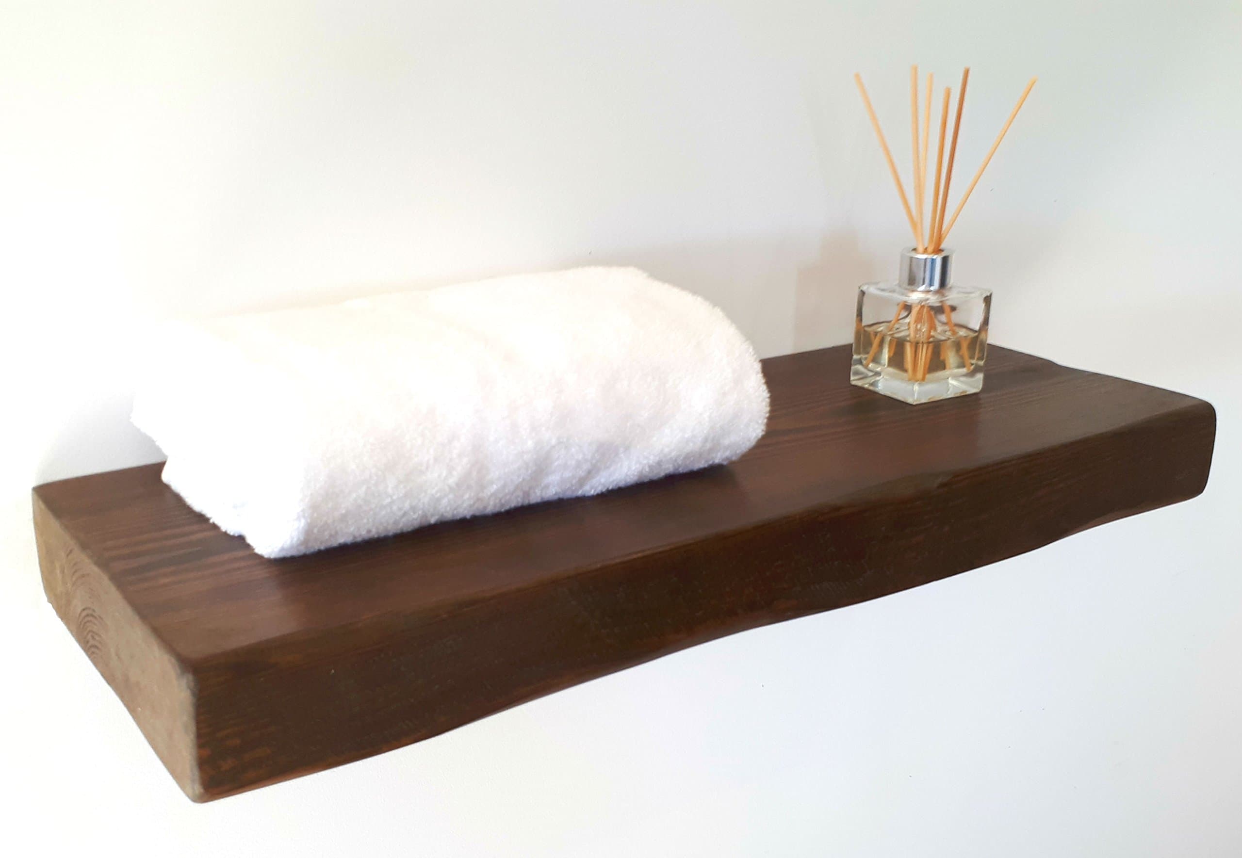 FLOATING SHELVES RECLAIMED SOLID WOOD RUSTIC WALL SHELF IN DARK OAK FINISH 2FT LONG - PERFECT FOR LIVING ROOM, KITCHEN, BATHROOM, OFFICE