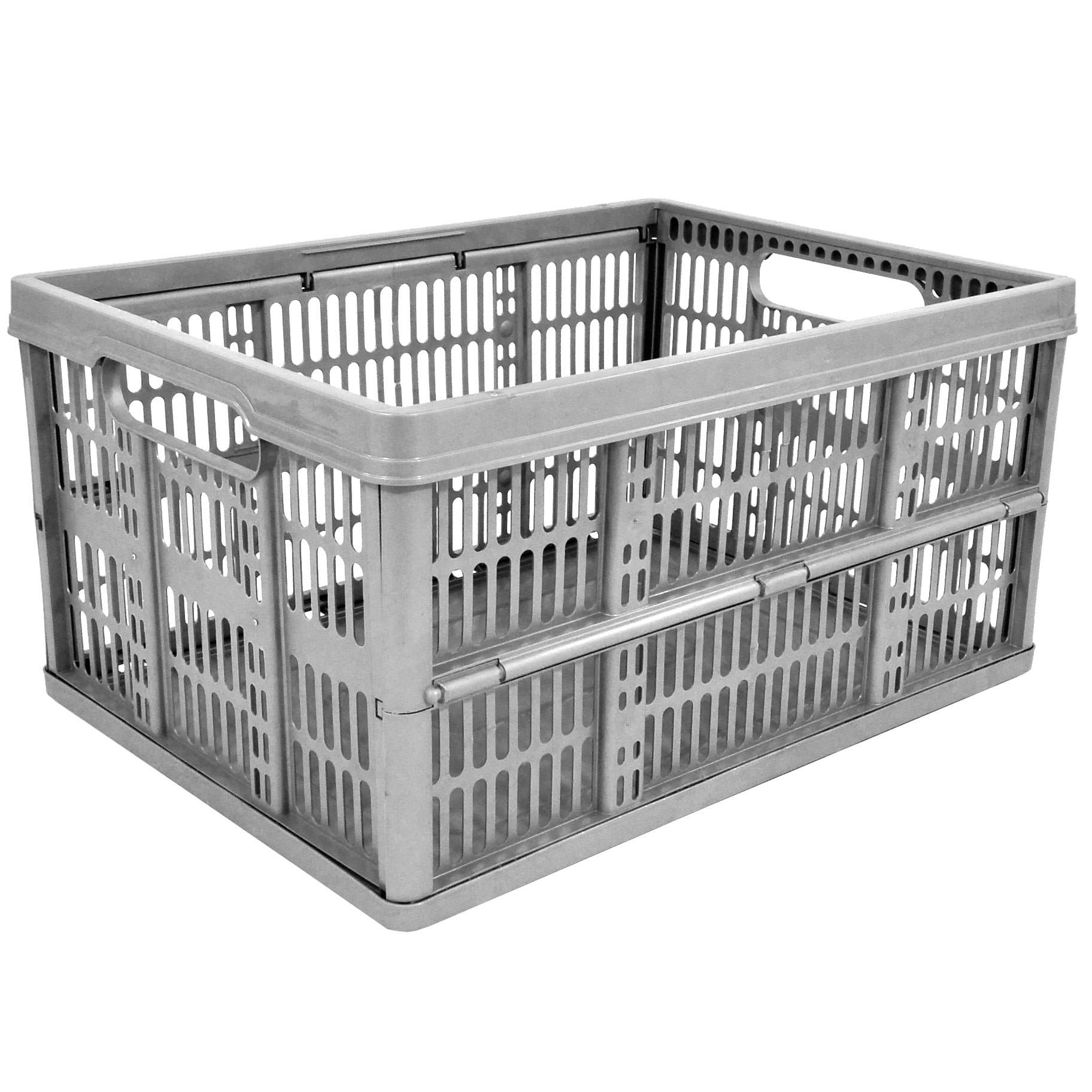 32L Plastic Folding Storage Container Basket Crate Box Stack Foldable Portable SILVER