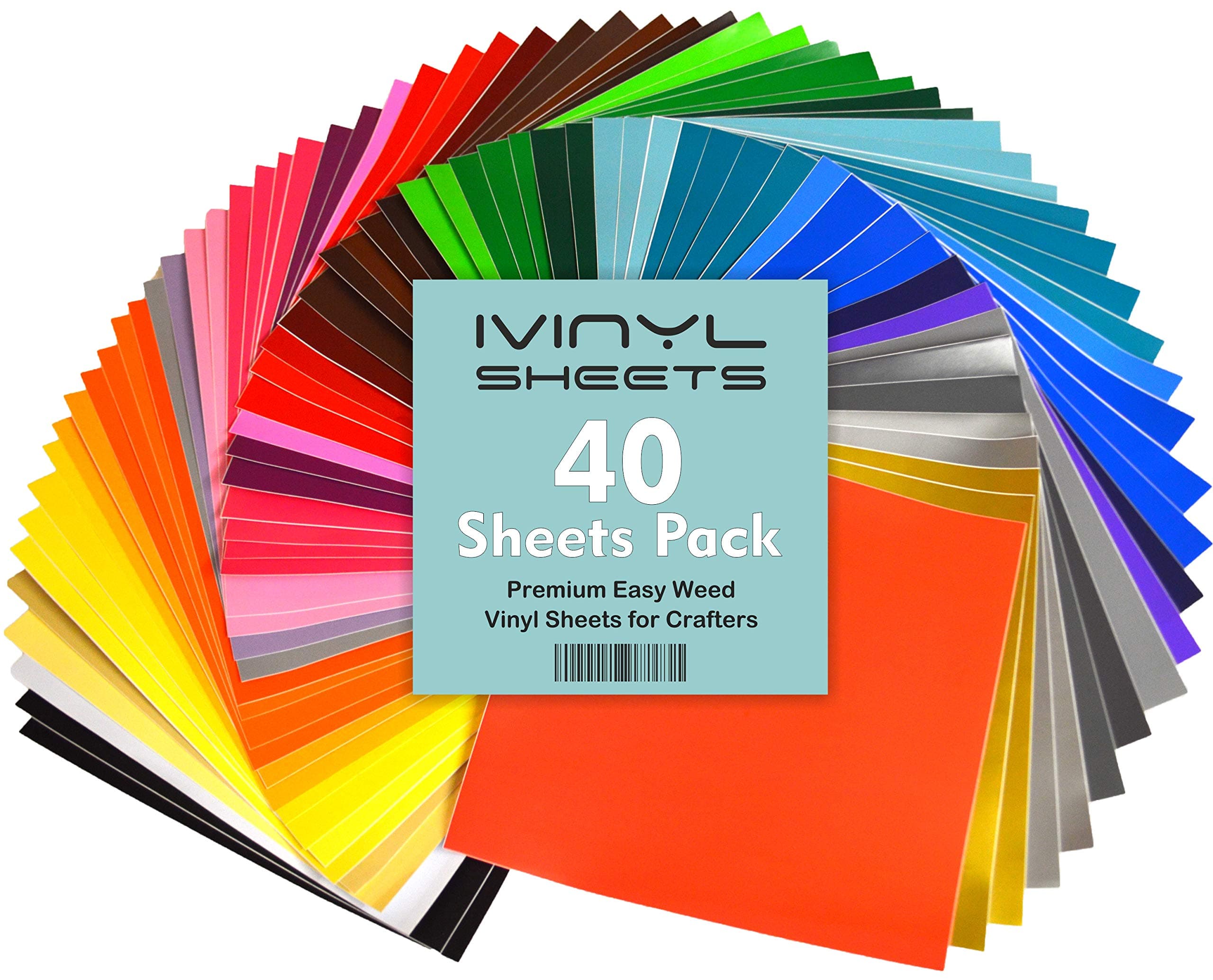 iVinyl - 40 Adhesive Vinyl Sheets 12 x 12 Permanent Self Adhesive Backed Vinyl Sheets - 40 Glossy & Matt Assorted Colors Sheets for Cricut, Craft Cutters, Silhouette Cameo & Crafting Machines