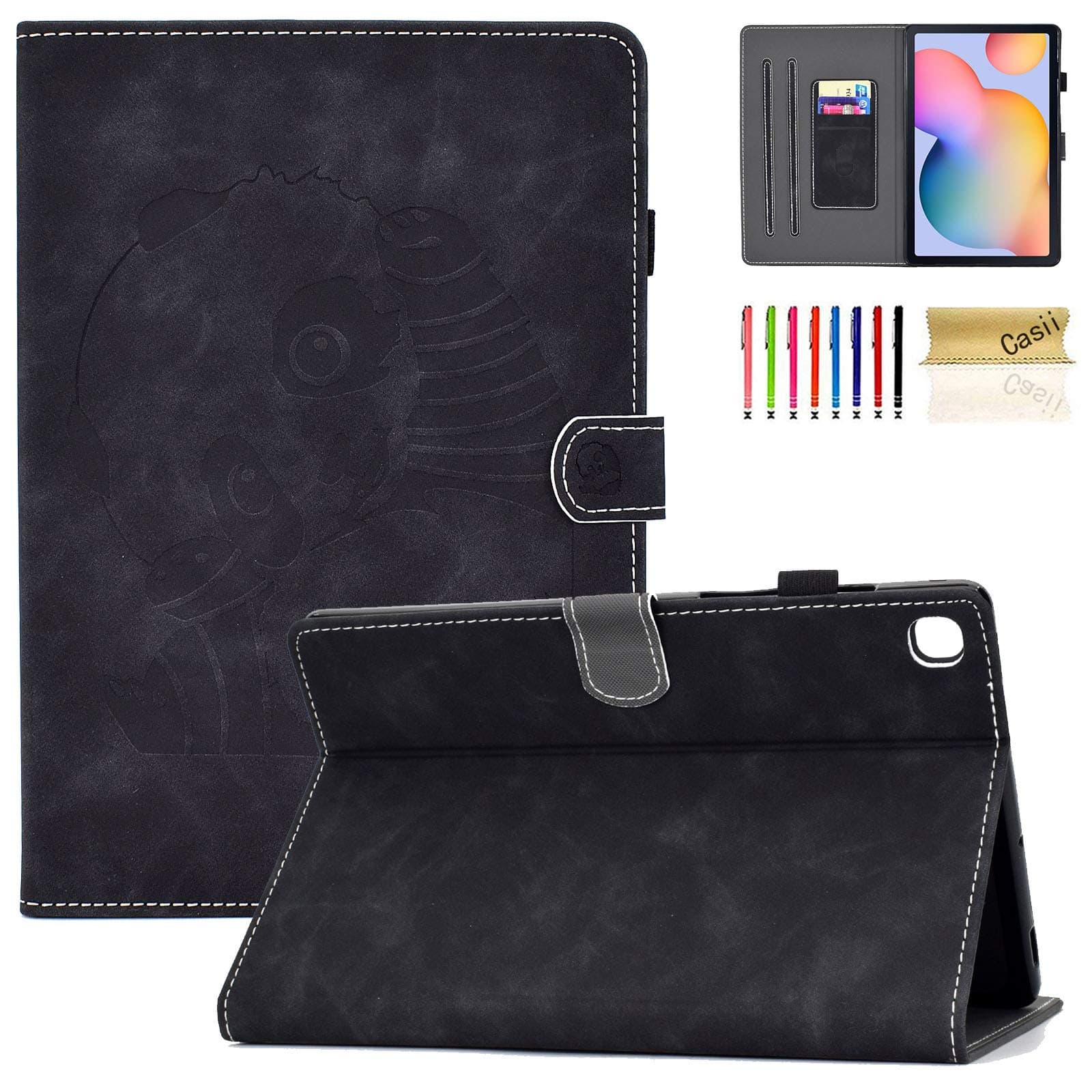 Case for Samsung Galaxy Tab S6 Lite 10.4 2020, Casii Embossed Panda PU Leather Folding Stand Magnetic Protective Cover with Multiple Angle Viewing Card Holders Stylus Loop for SM-P610/ P615 (Black)