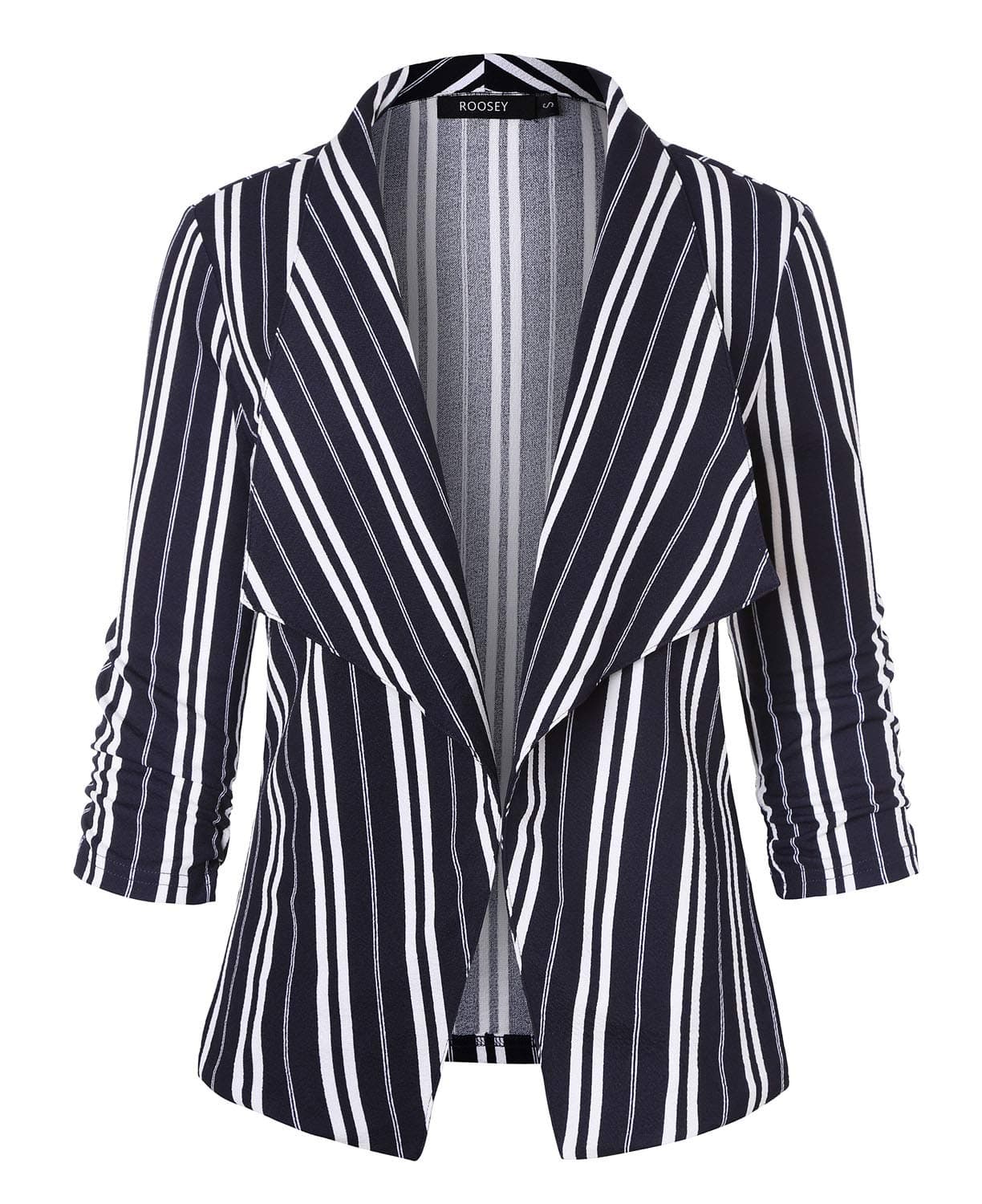 ROOSEY Women's Stretch 3/4 Sleeve Pockets Button Casual Work Office Blazer Jacket Suit …