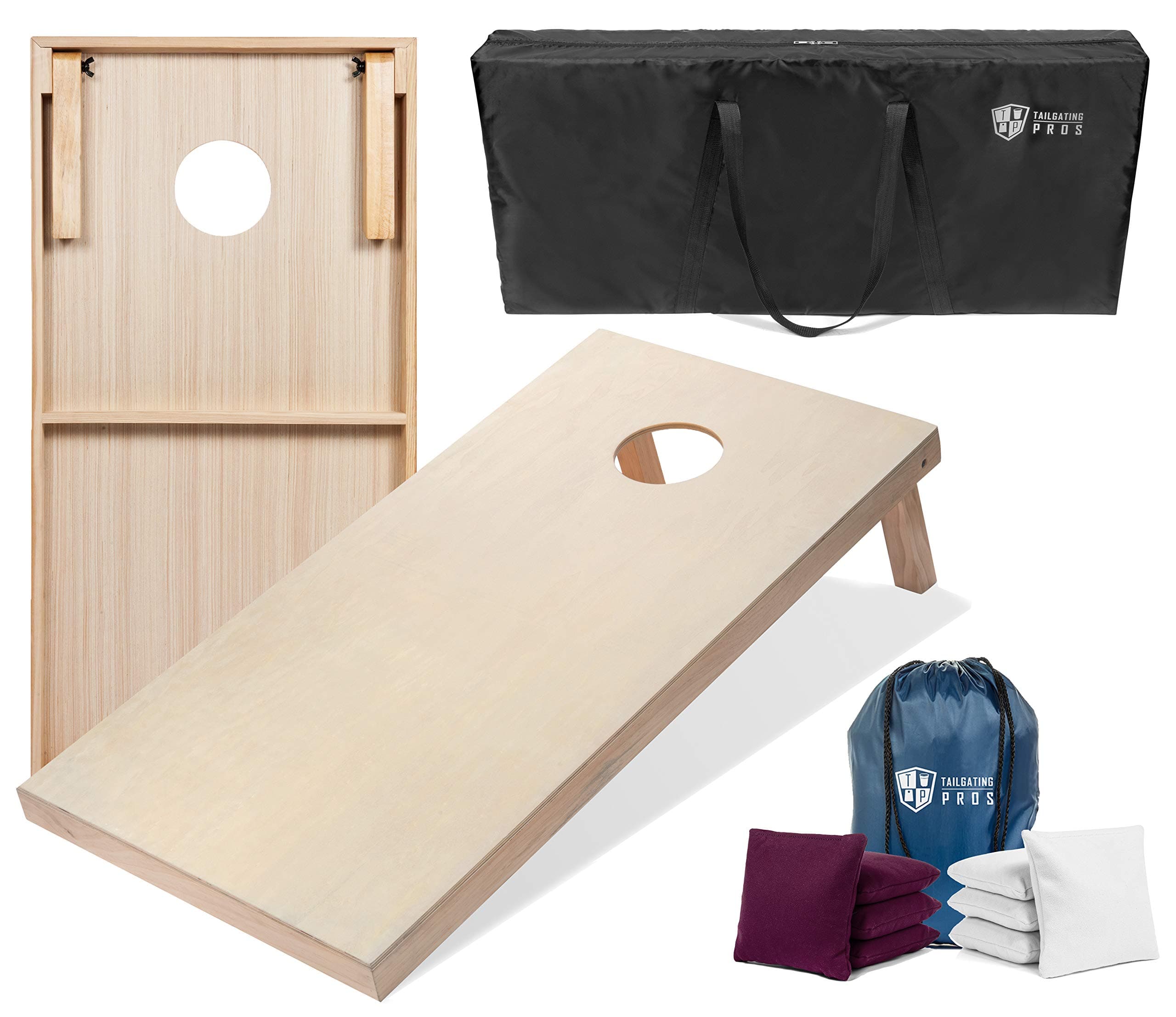 Tailgating Pros Cornhole Boards - 4'x2' & 3'x2' Cornhole Game w/Carrying Case & Set of 8 Corn Hole Bags - 150+ Color Combos! Optional LED Lights