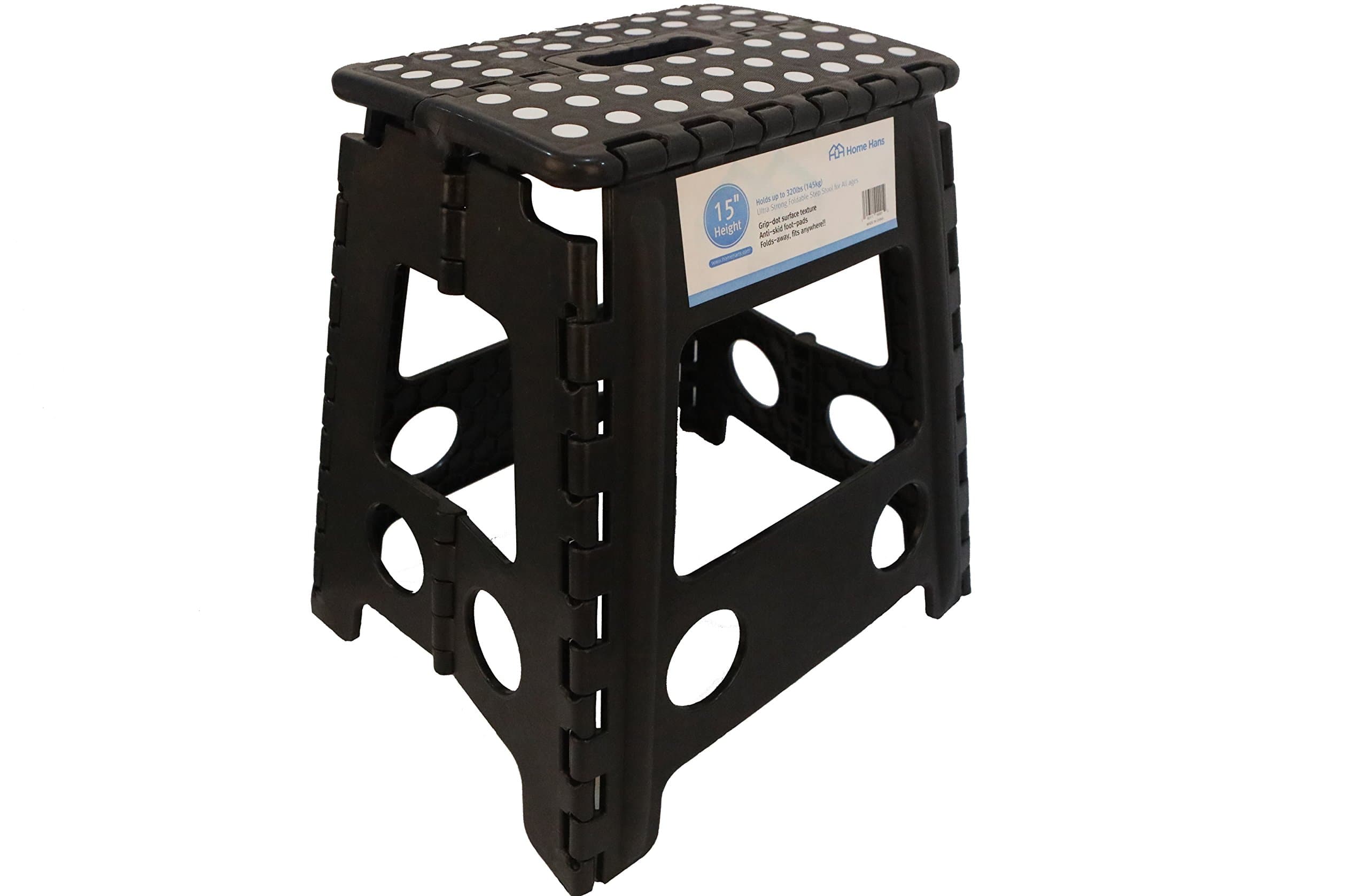 Home Hans 15 Inches Super Strong Folding Step Stool Foldable Stool Holds up to 320 Lb for Adults and Kids, Kitchen Stepping Stools, Garden Step Stool Black