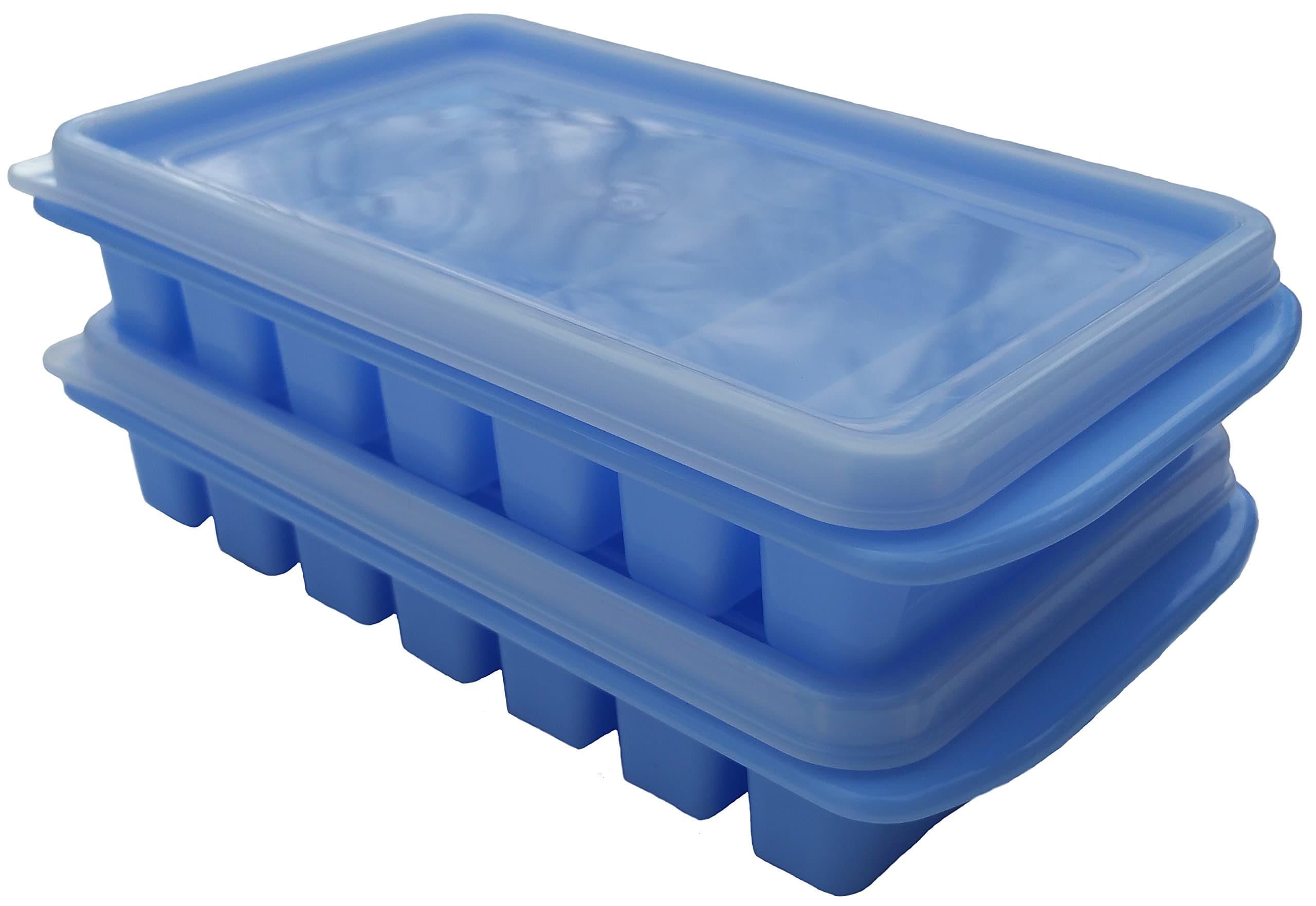 Polar Vortex Mini Ice Cube Trays + Lids - Water Bottles, Dorm Fridge, RVs - No Spill Cover - Stackable (Blue)