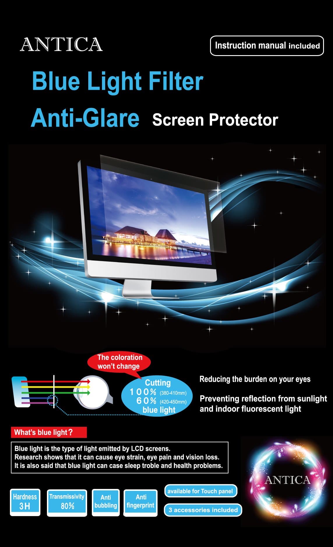 ANTICA Blue Light Filter Anti-Glare Screen Protector/ 31.5-inch