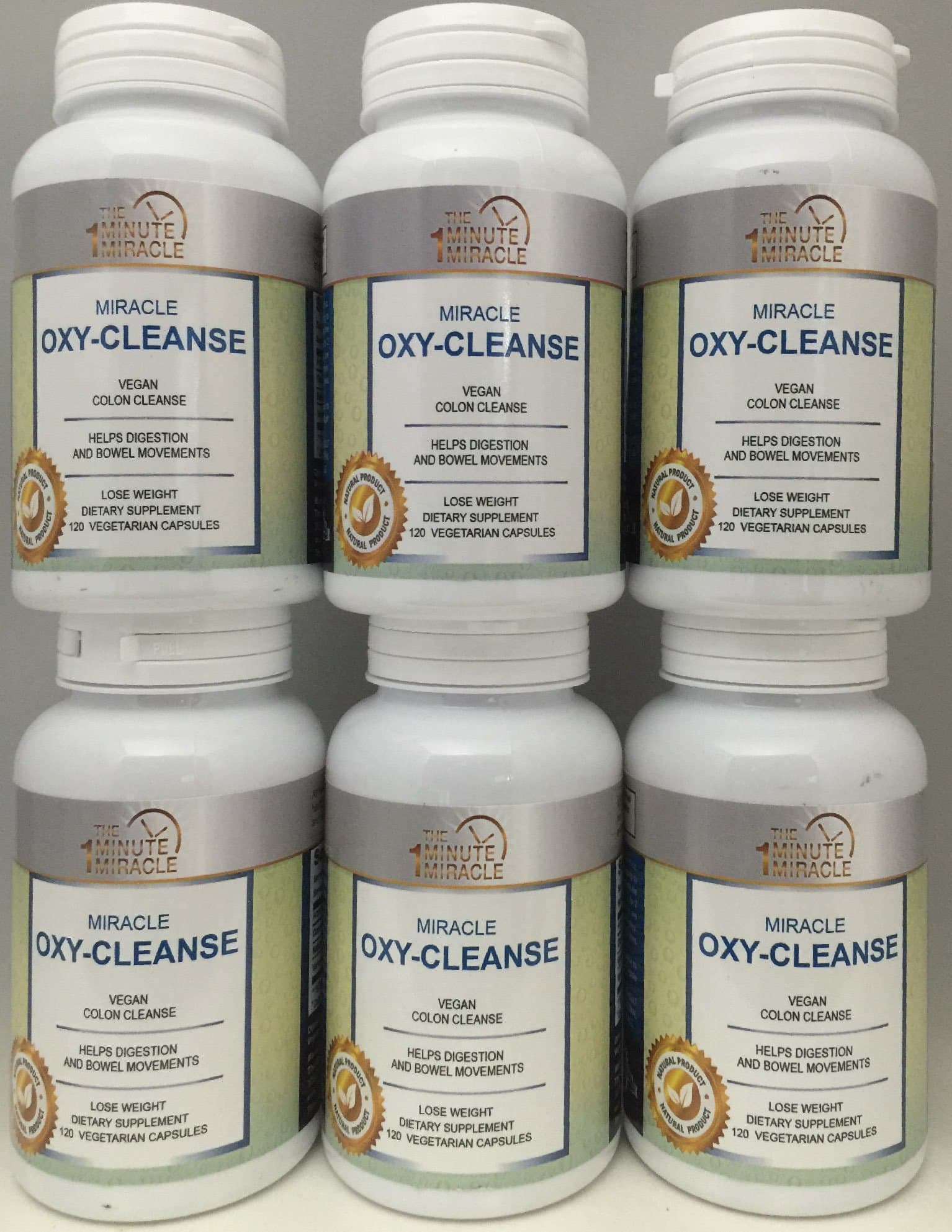 MIRACLE OXY-CLEANSE COLON CLEANSER AND DETOX - VALUE PACKAGE 6 Bottles - 120 VEGETARIAN CAPSULES Per Bottle.
