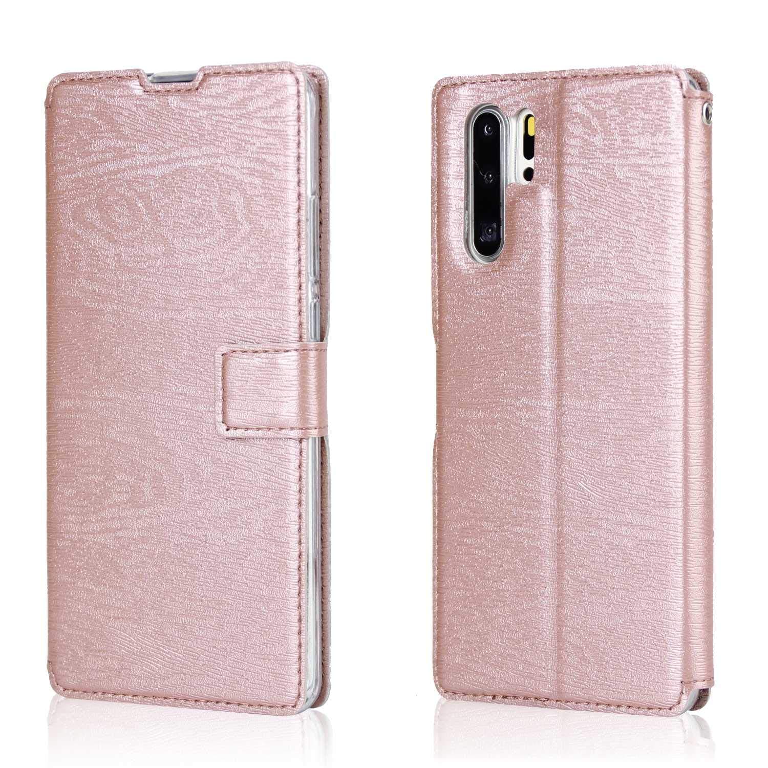 CUSKING Huawei P30 Pro Folding Case, Cover for Huawei P30 Pro with Card Slot and Viewing Stand, Magnetic Full Body Protective Wallet Case, Rose Gold