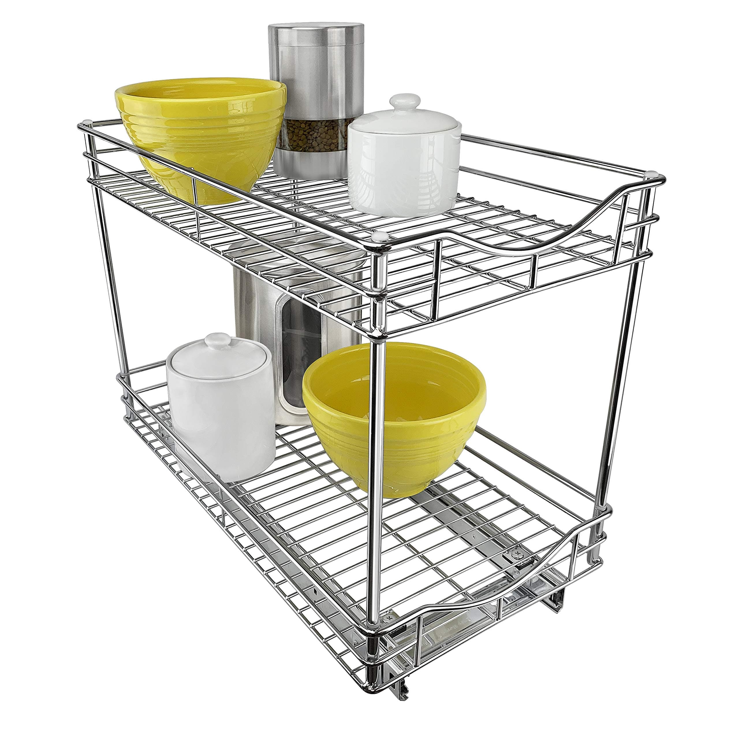 Lynk Pull Out Two Tier Sliding Under Cabinet Organizer, Metal, Chrome, 11w x 18d x 16h-inch