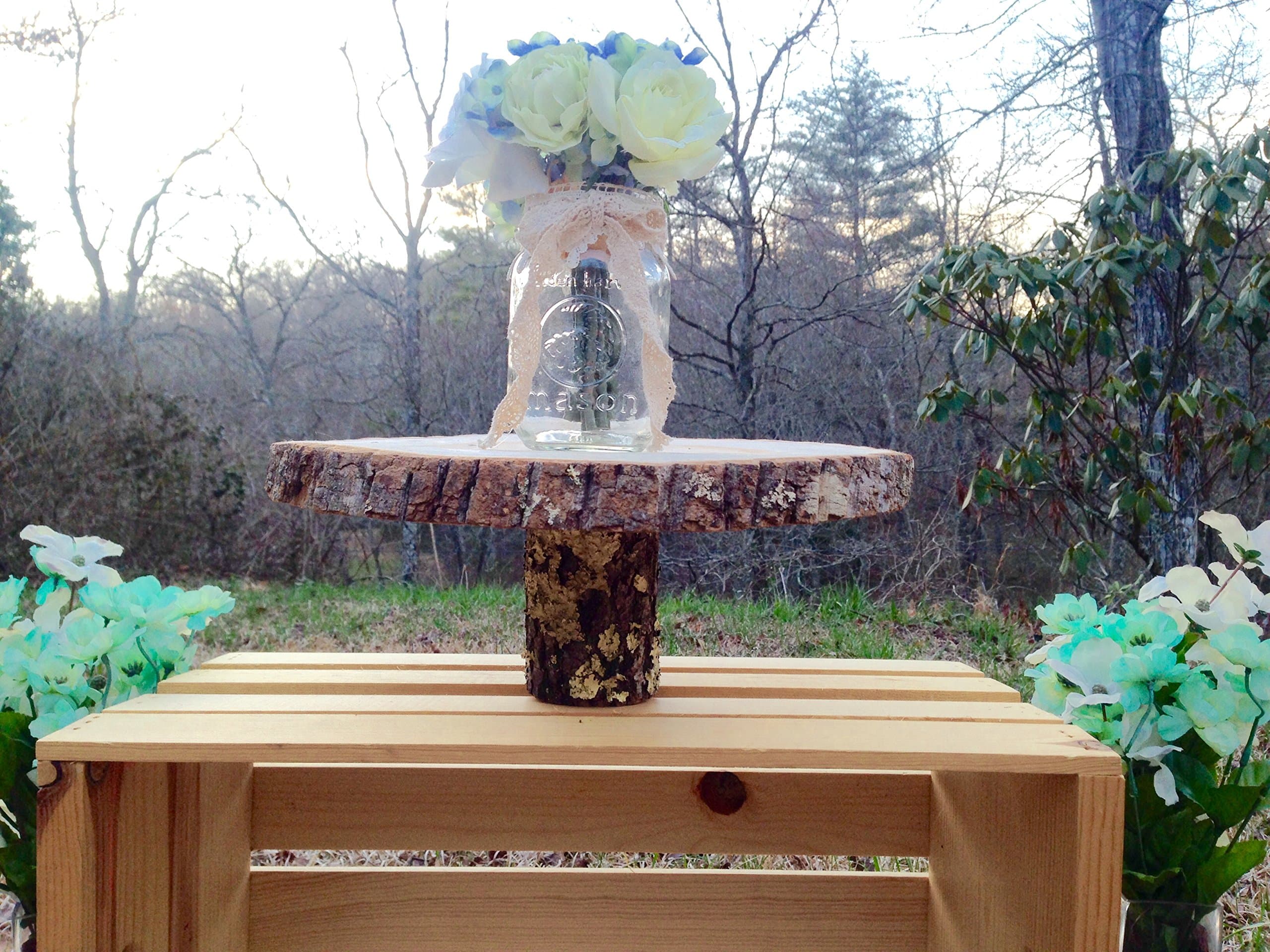 10-12" Rustic Wood Tree Slice Slab Wedding Cake Stand Platter Log Round Decor Pedestal