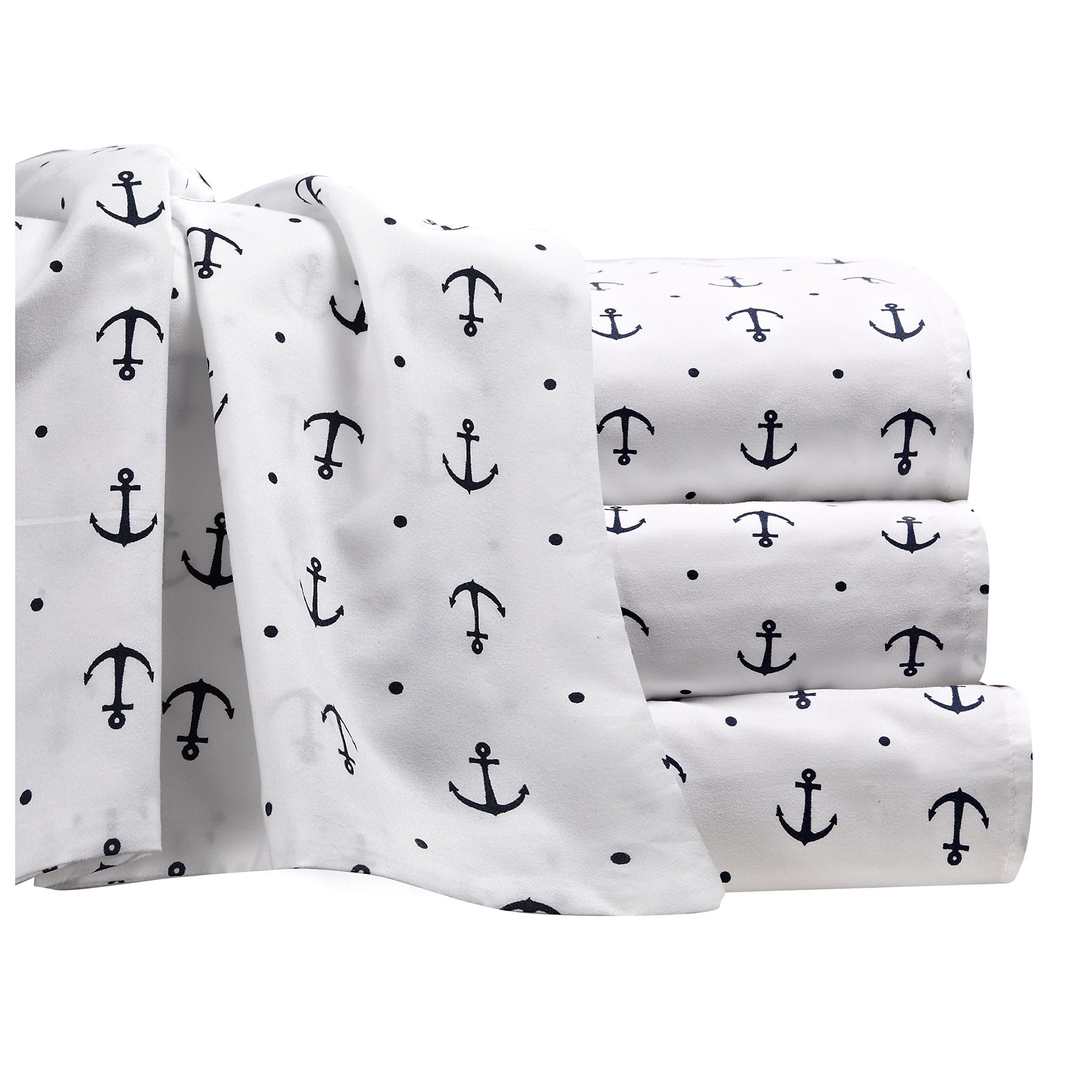 By The Seashore Bed Sheet Set Anchors Design 1 Flat Sheet 1 Fitted Sheet 1 Pillow Case King Blue