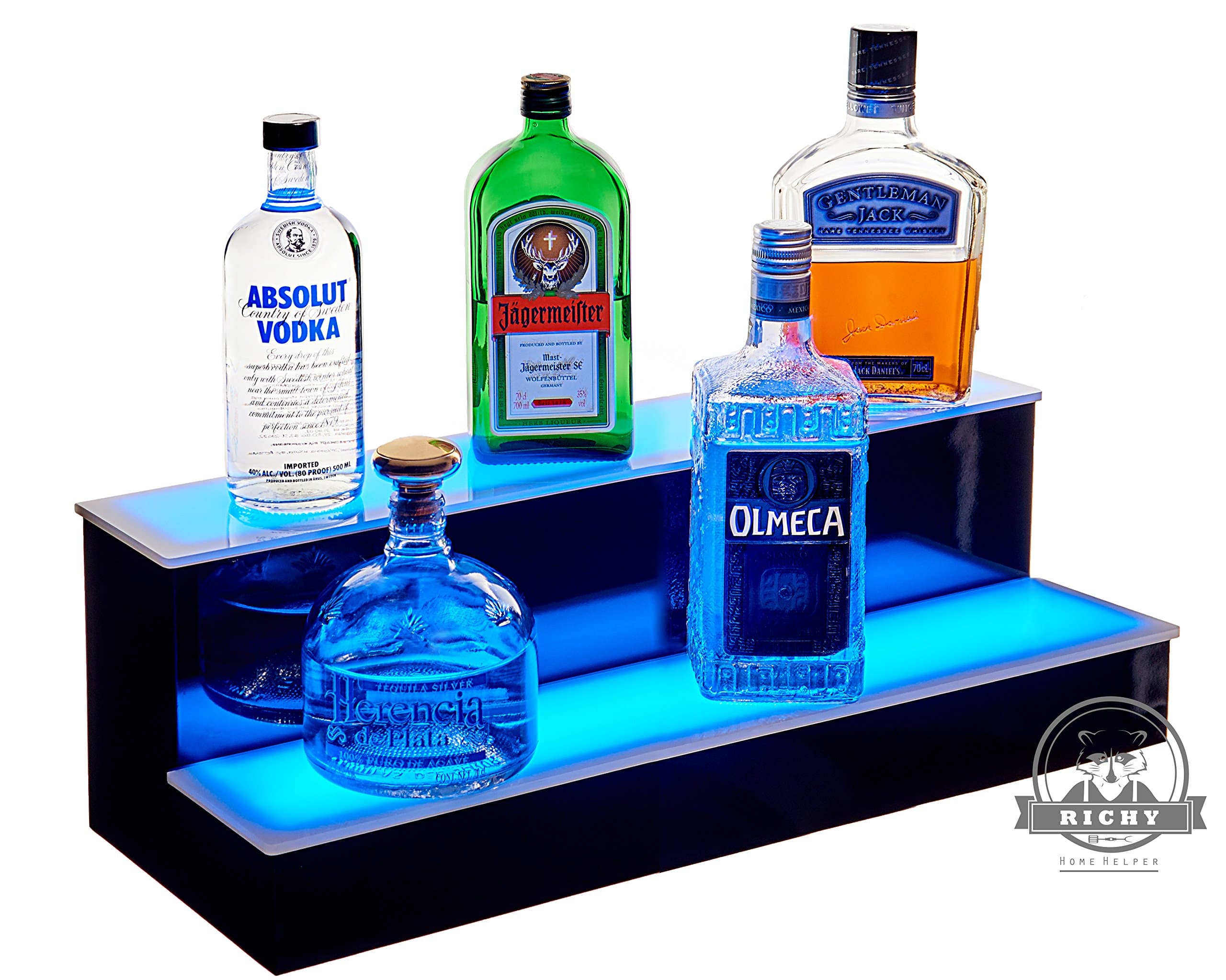 RichyHomeHelper 2 Step Led Lighted Bottle Display Shelf with LED Color Changing Lights, LED Lighting Packed 44 Key, IR Remote Control (24" 2)