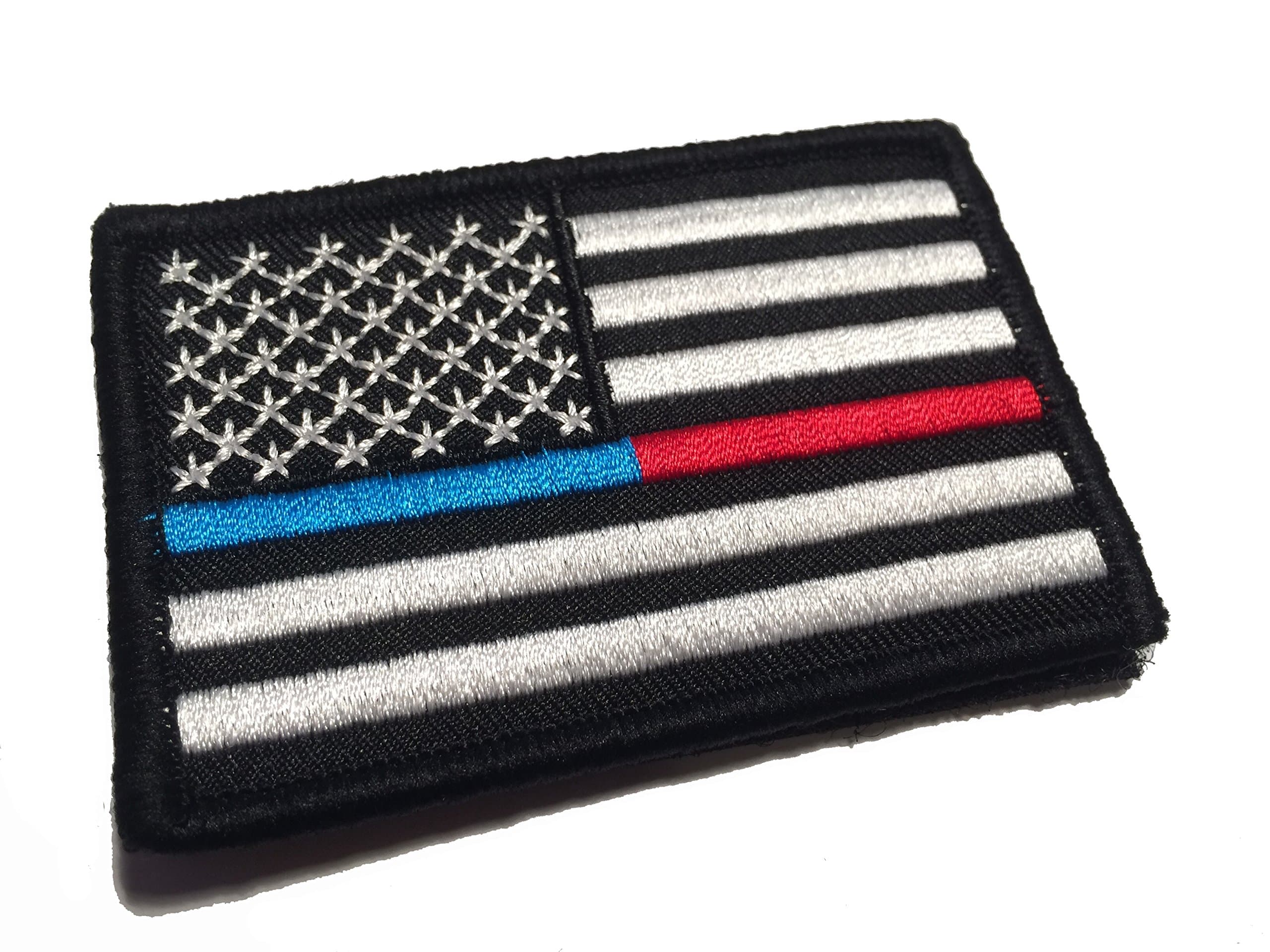 2x3" Thin Red and Blue Line Hook/Loop Patch United States Flag Tactical Firefighter EMT Paramedics